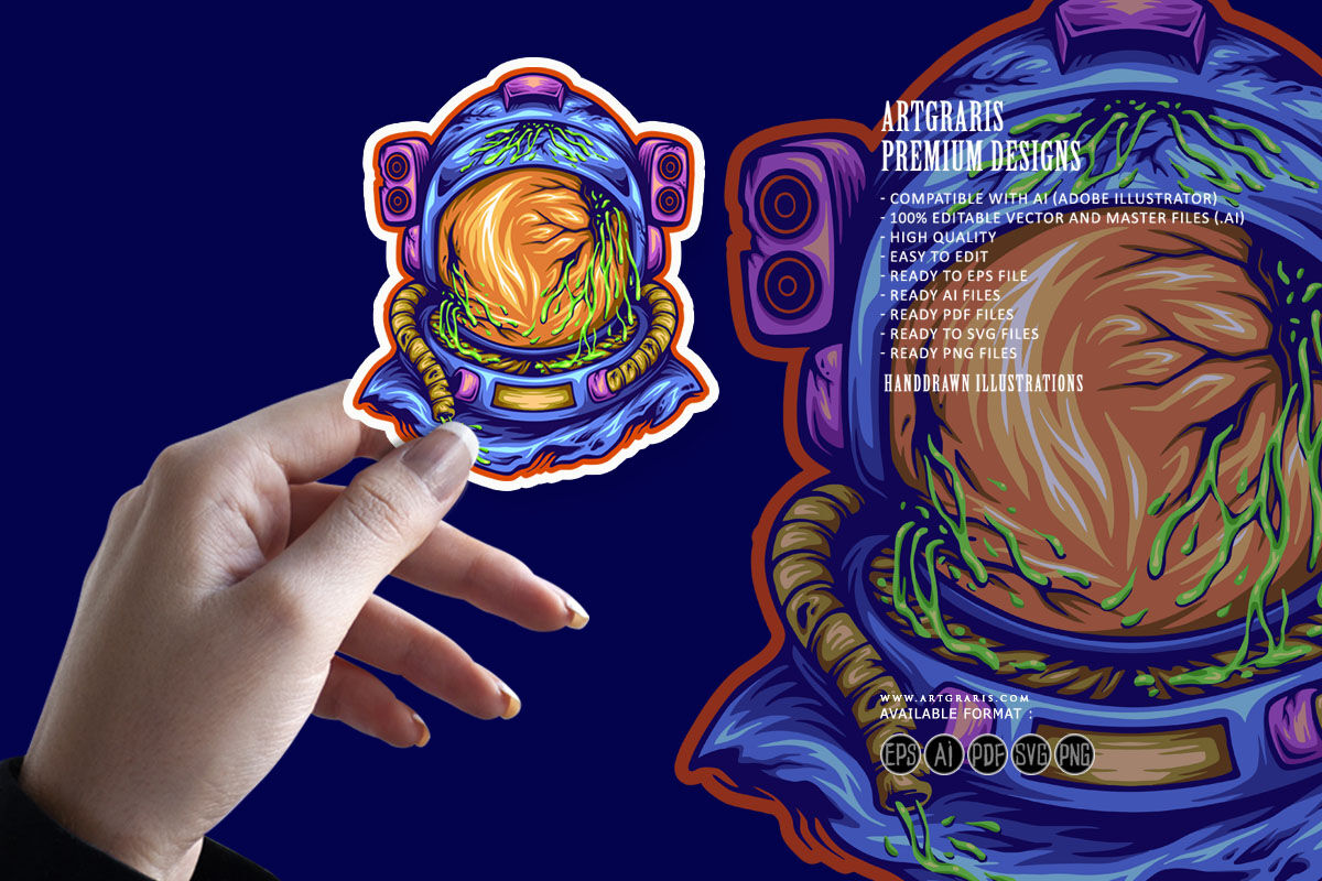 Alien head astronaut helmet illustrations By artgrarisstudio ...