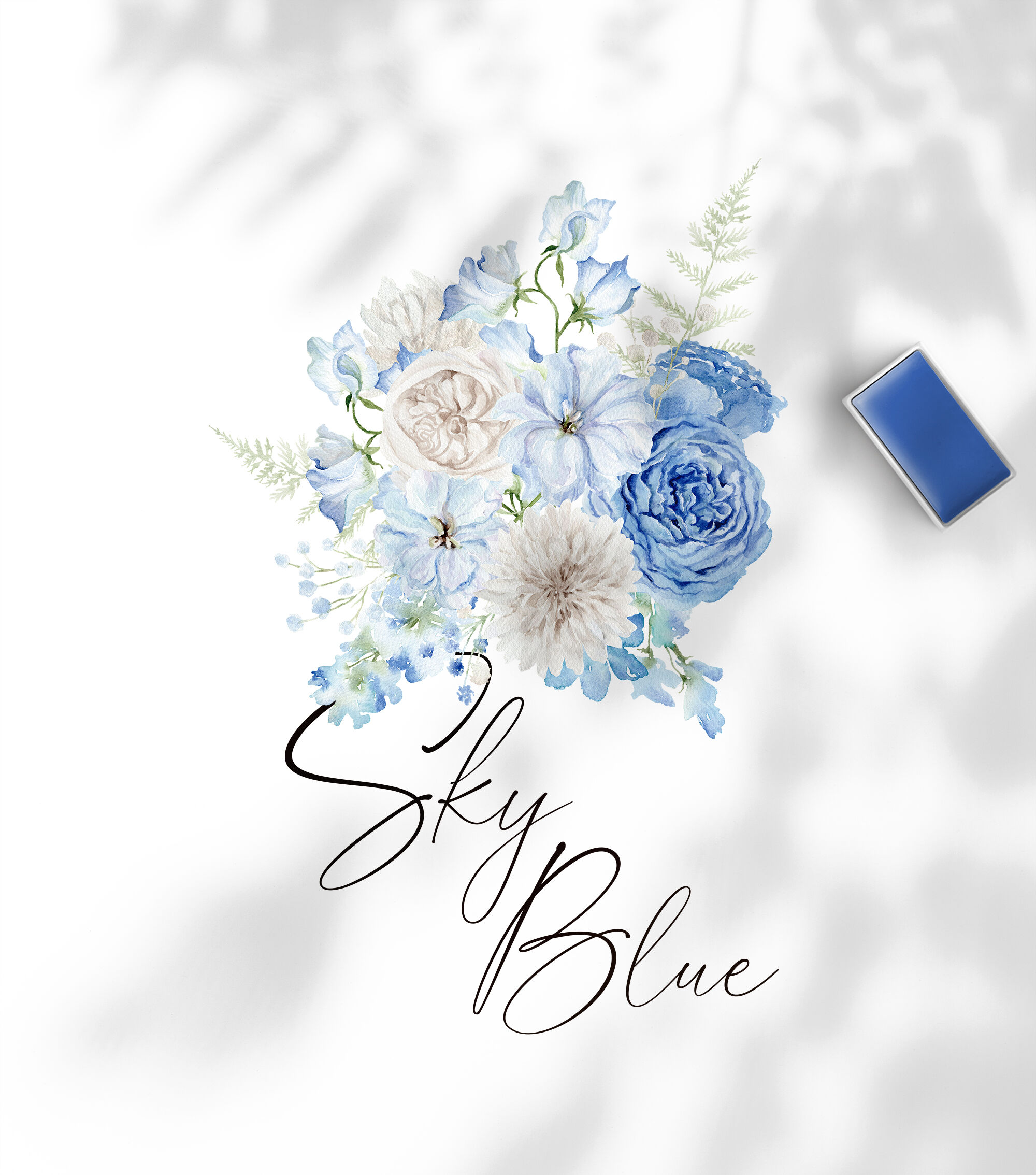 Sky BLUE Floral By Beige Time | TheHungryJPEG