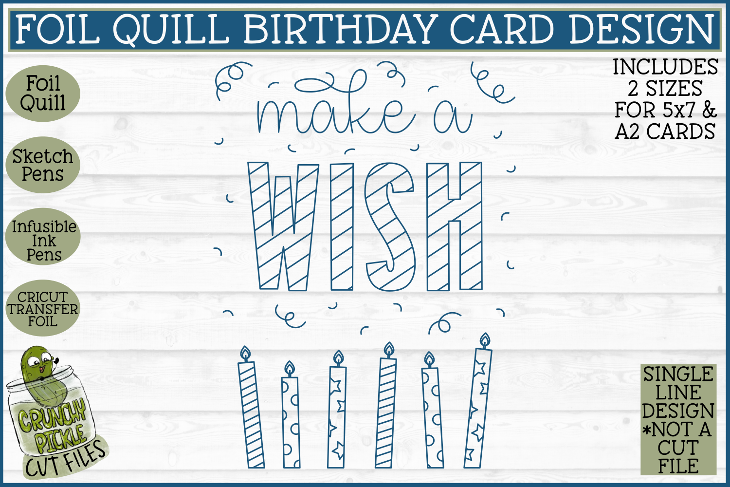 Foil Quill Birthday Card - Make a Wish / Single Line Sketch SVG File -  Crunchy Pickle SVG Cut Files