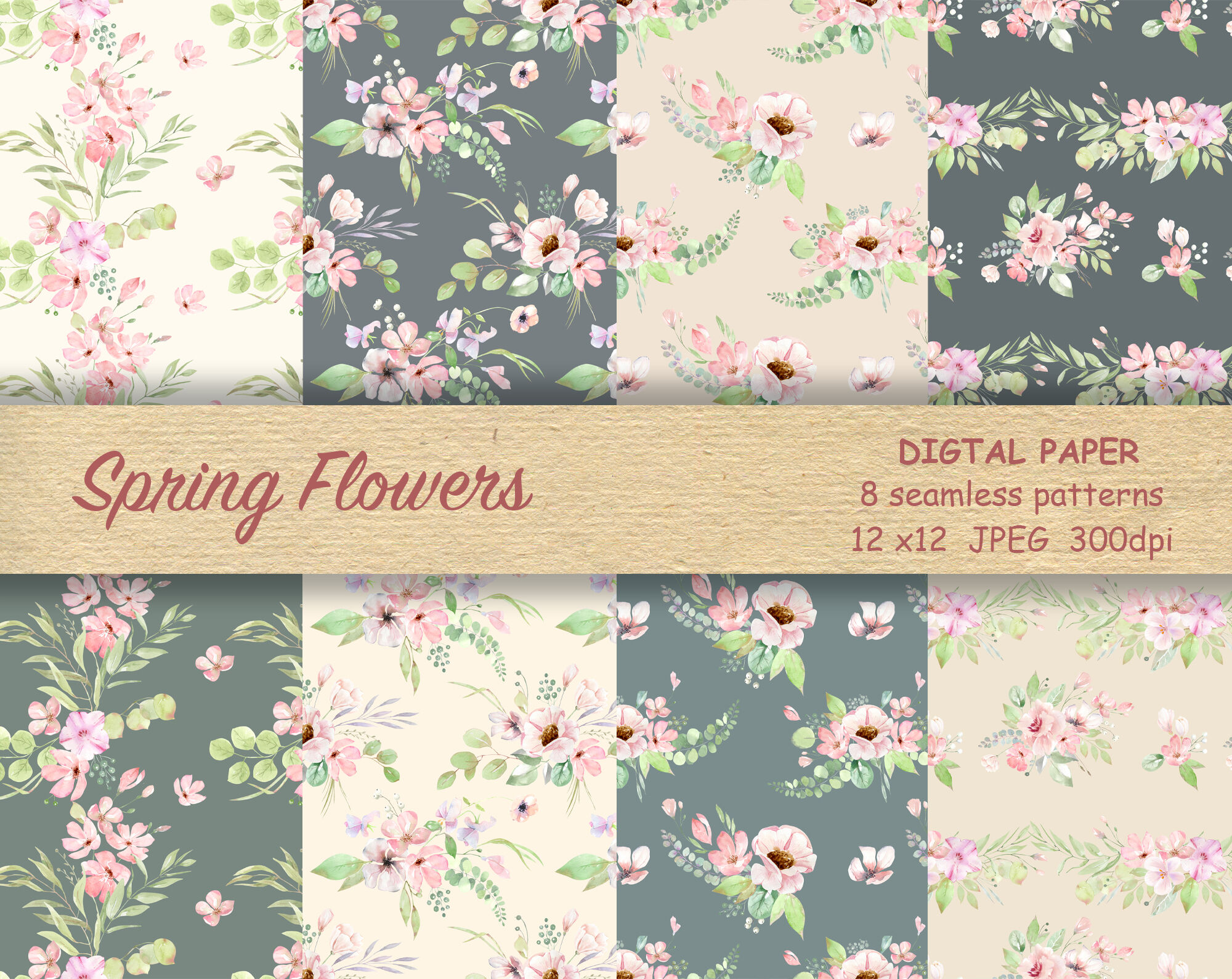 Pink Floral digital paper, Watercolor Digital scrapbooking, blush pink ...