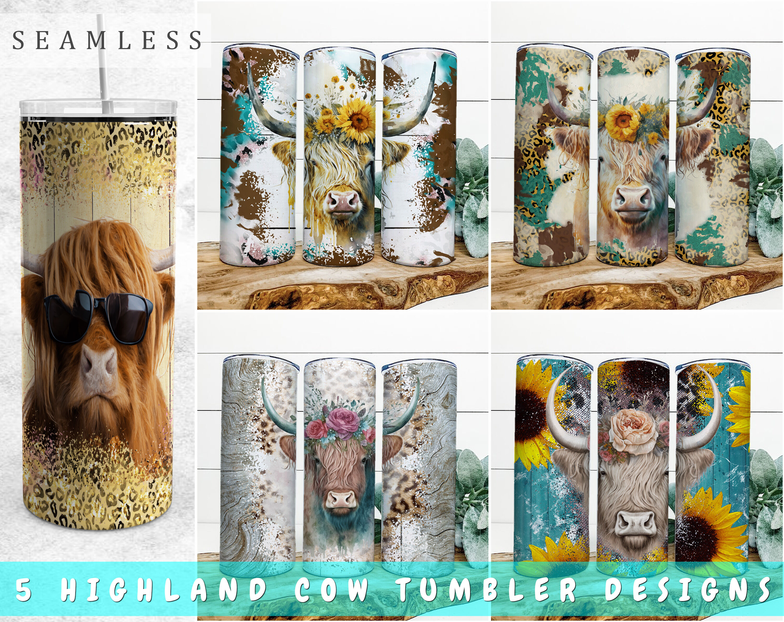 Fluffy Highland Cow Pattern Personalized Skinny Tumbler with Lid and S –  Simply Stained Shop
