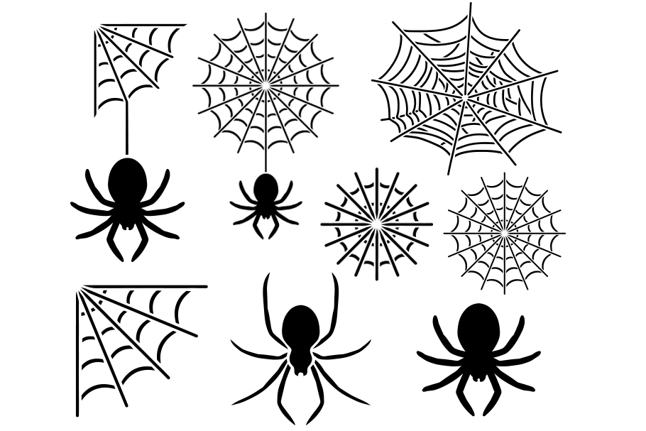 Spiders Stencil, Spider Web Stencil, Spiders and Spider Web SVG