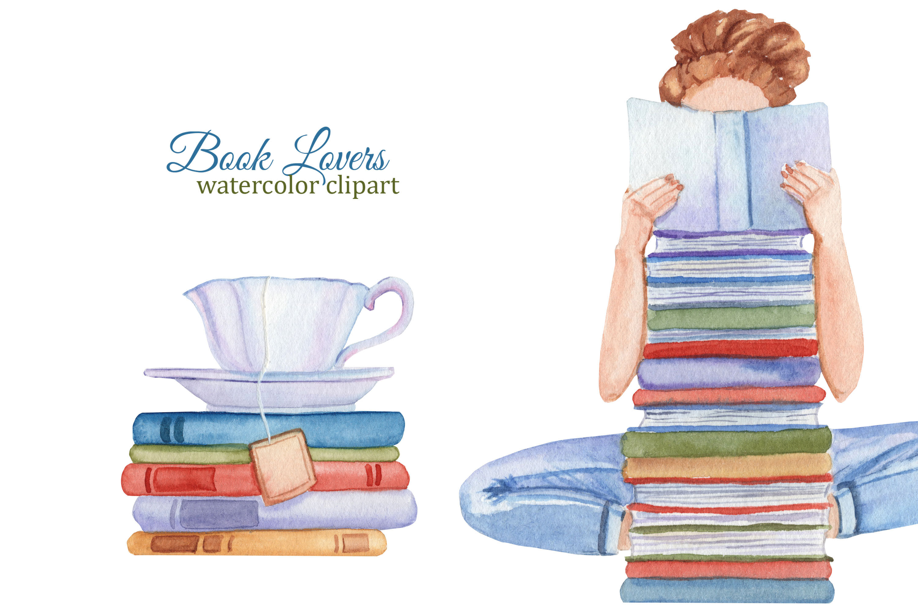 Watercolor Vintage Books Library Clipart. PNG on Transparent -  Sweden