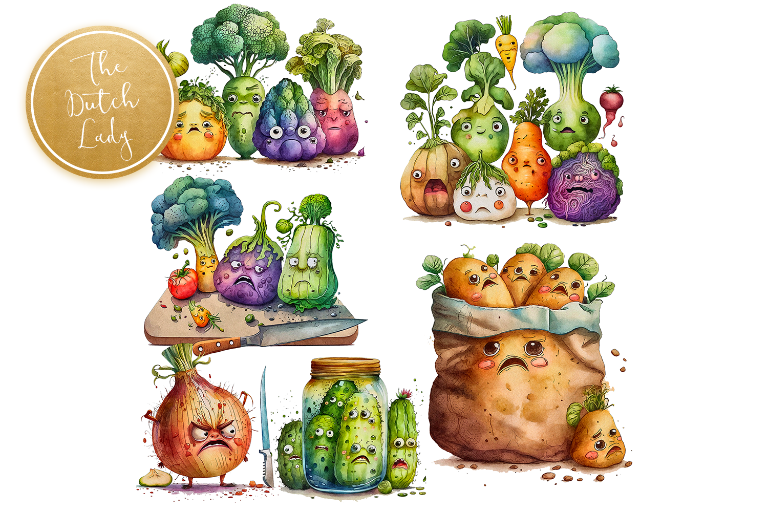 The Grumpy Vegetables Clipart Set By The Dutch Lady Designs | TheHungryJPEG