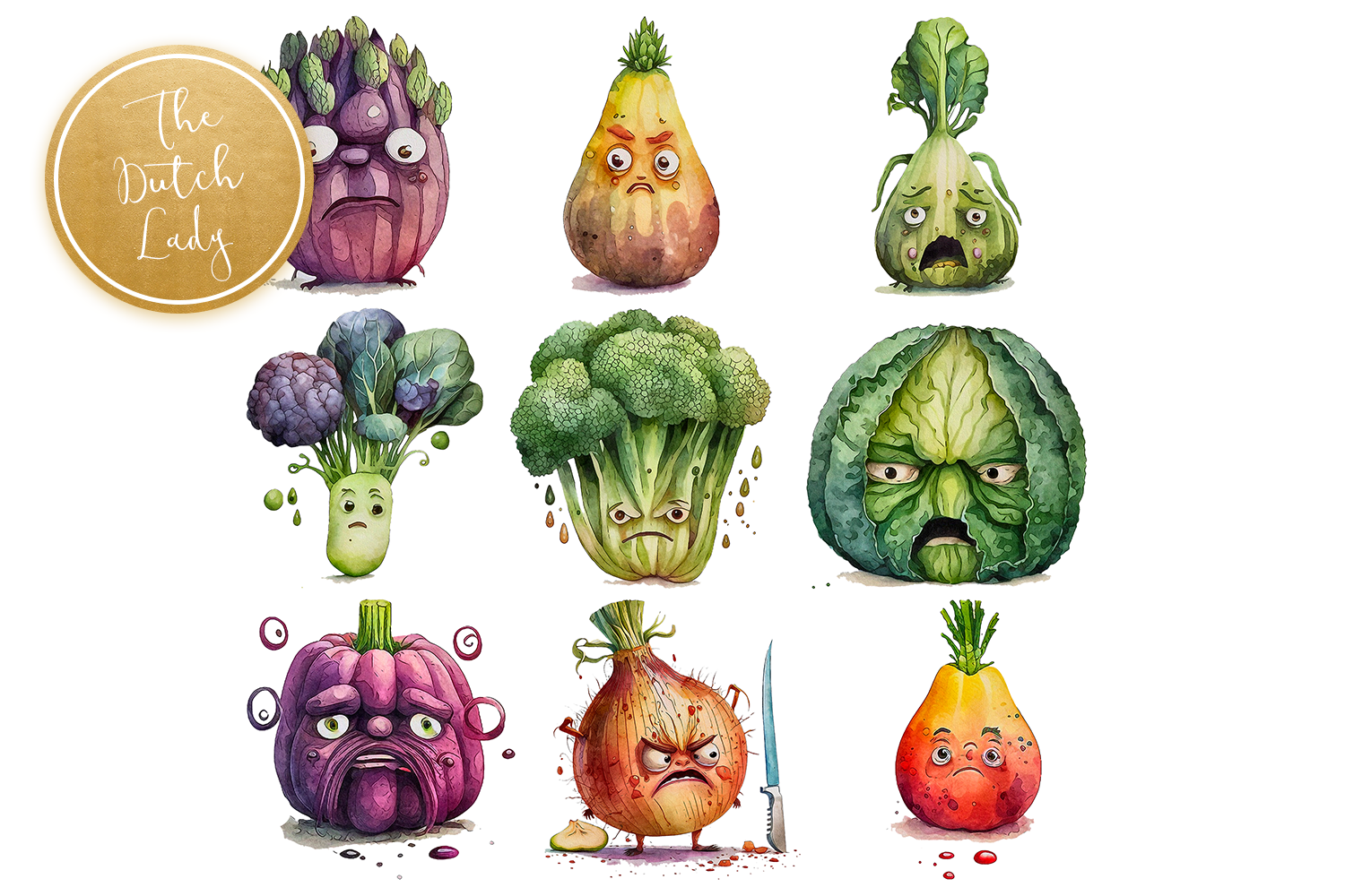 The Grumpy Vegetables Clipart Set By The Dutch Lady Designs | TheHungryJPEG