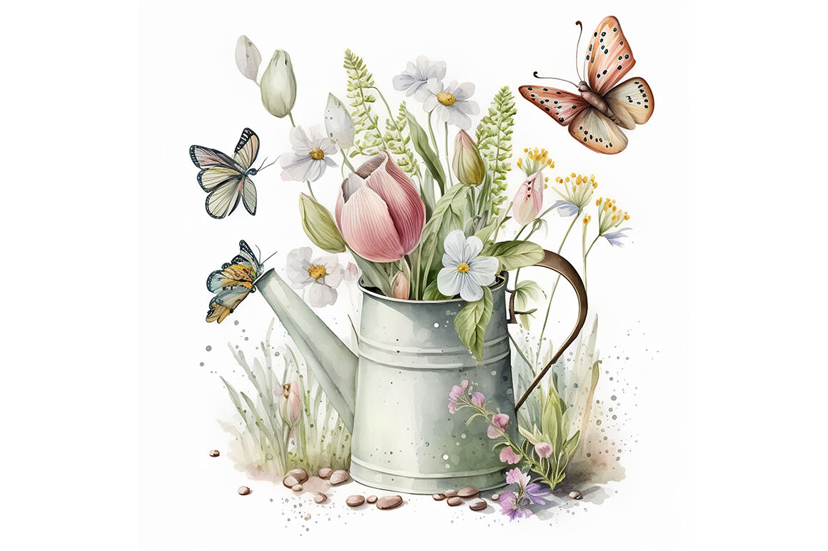 Watercolor Floral Watering Can By artsyfartsy TheHungryJPEG