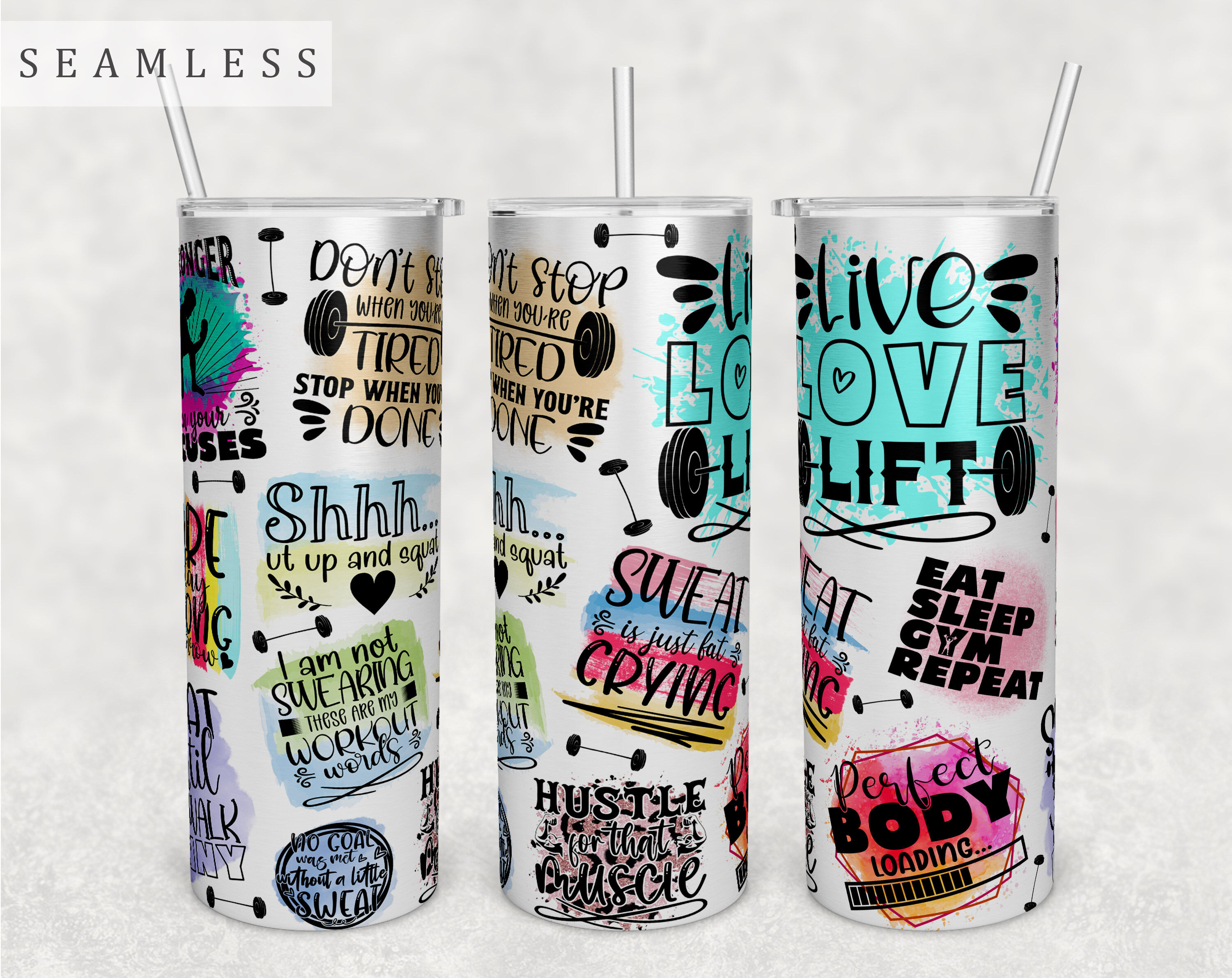 Workout Quotes Tumbler Wrap, 20 Oz Skinny Tumbler Gym Quotes Design By ...