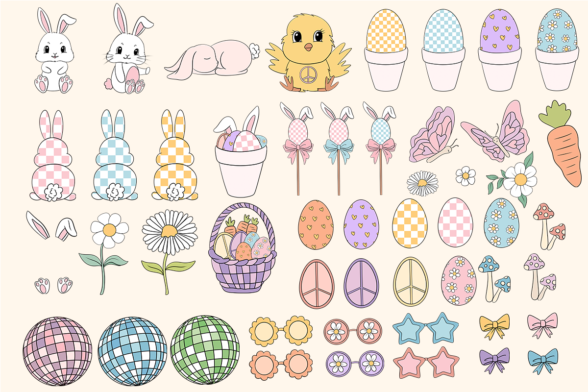Retro Hippie Easter Clipart By Rosie Graphics Store | TheHungryJPEG