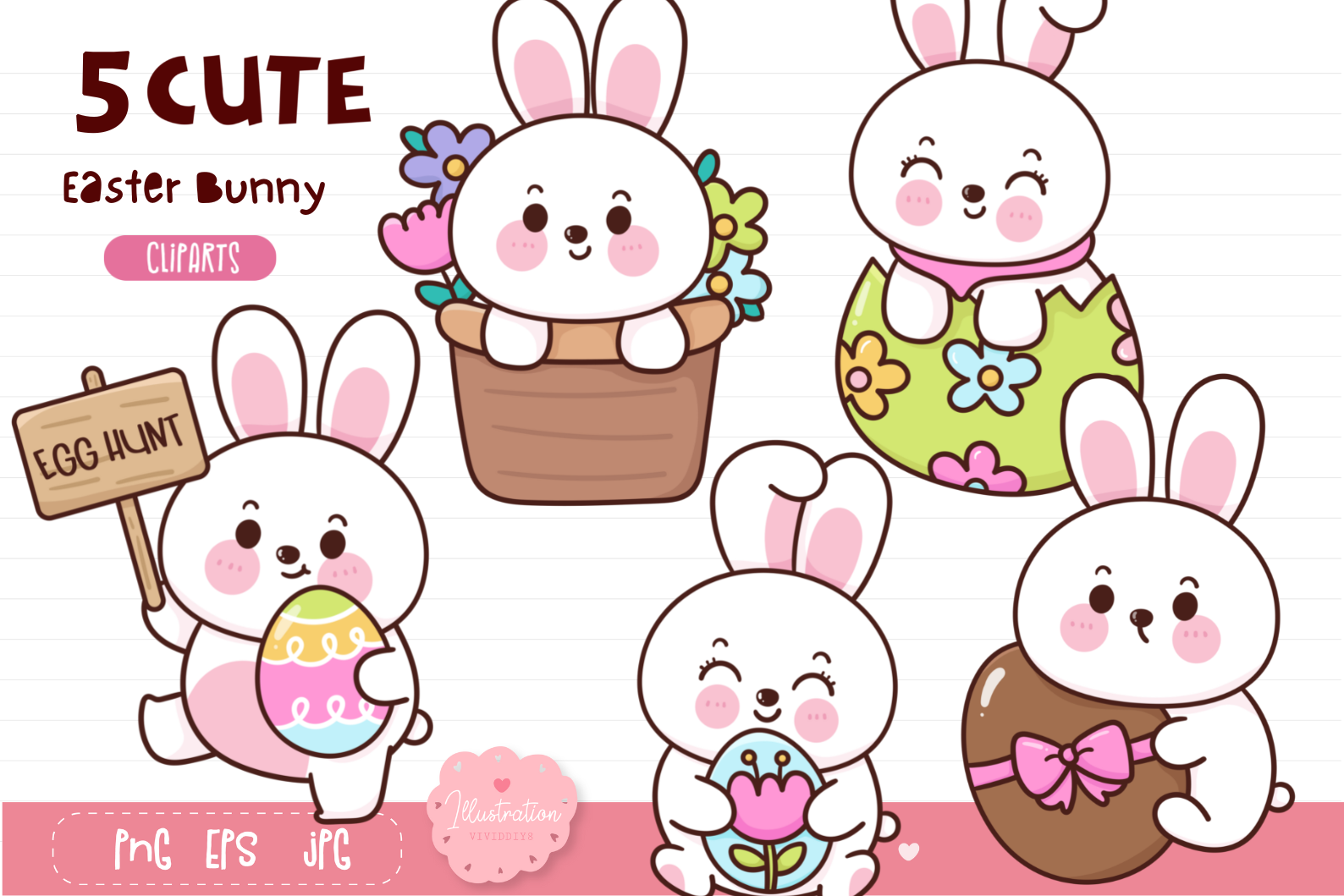 Easter bunny rabbit. Happy easter day kawaii clipart spring By ...