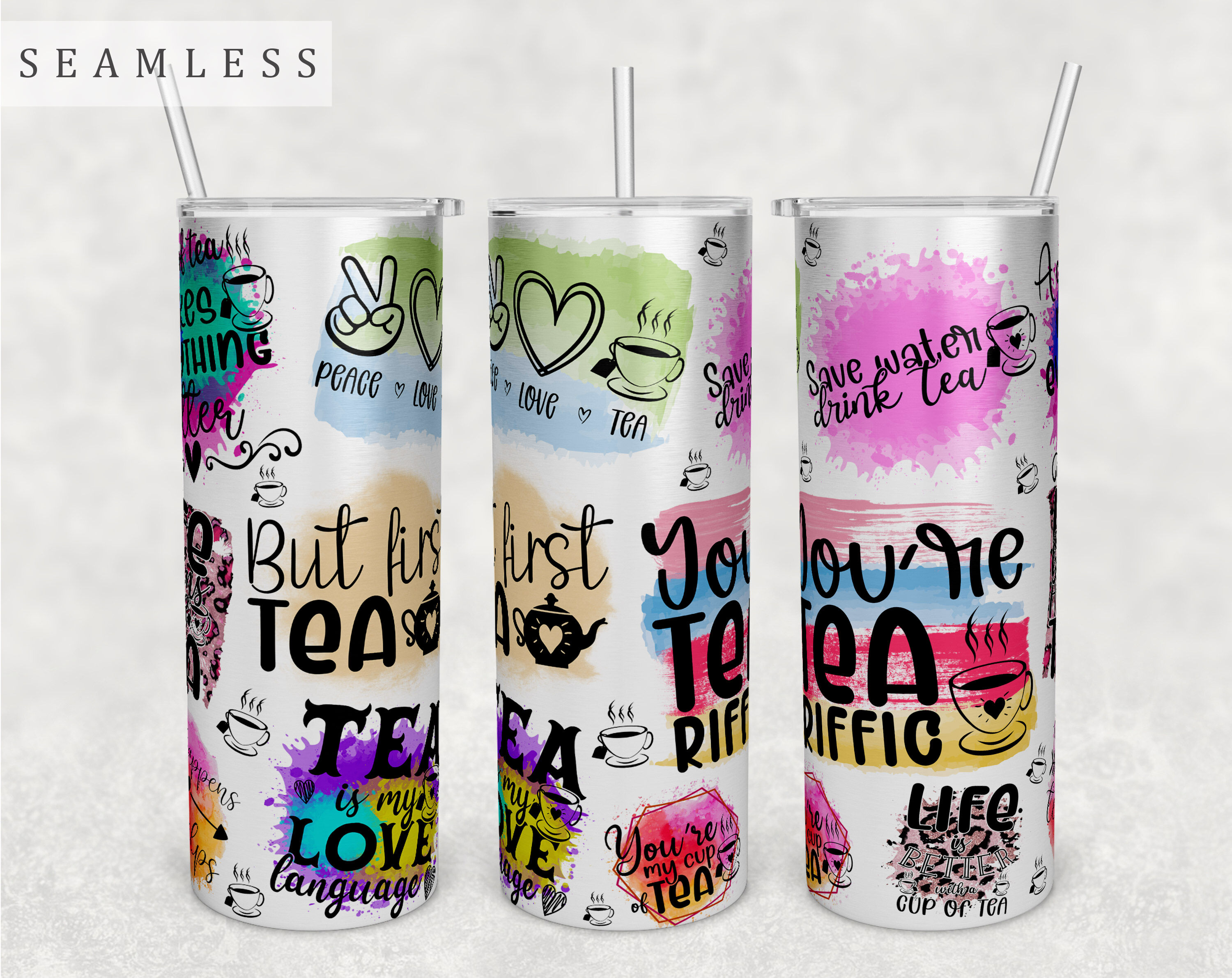 Tea Quotes Tumbler Wrap, 20 Oz Skinny Tumbler Tea Sayings Sublimation ...