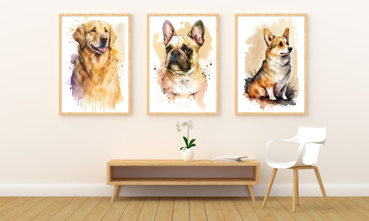 Most Popular Dog Breed Watercolor Wall Art By AyoChic | TheHungryJPEG