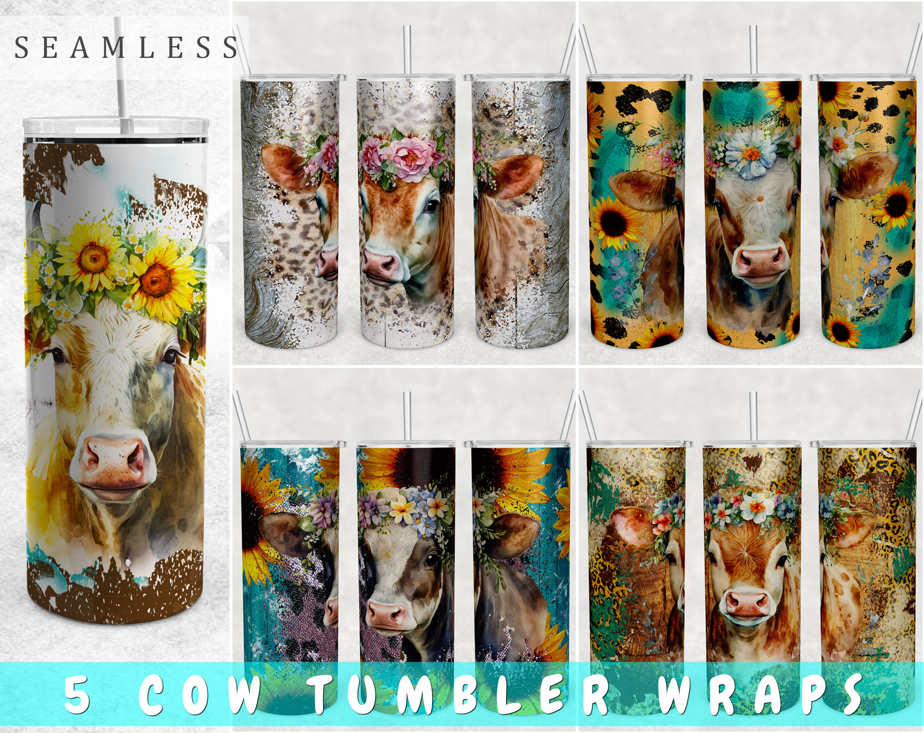 20oz Skinny Tumbler Wrap - Western Cow Print - Weefers