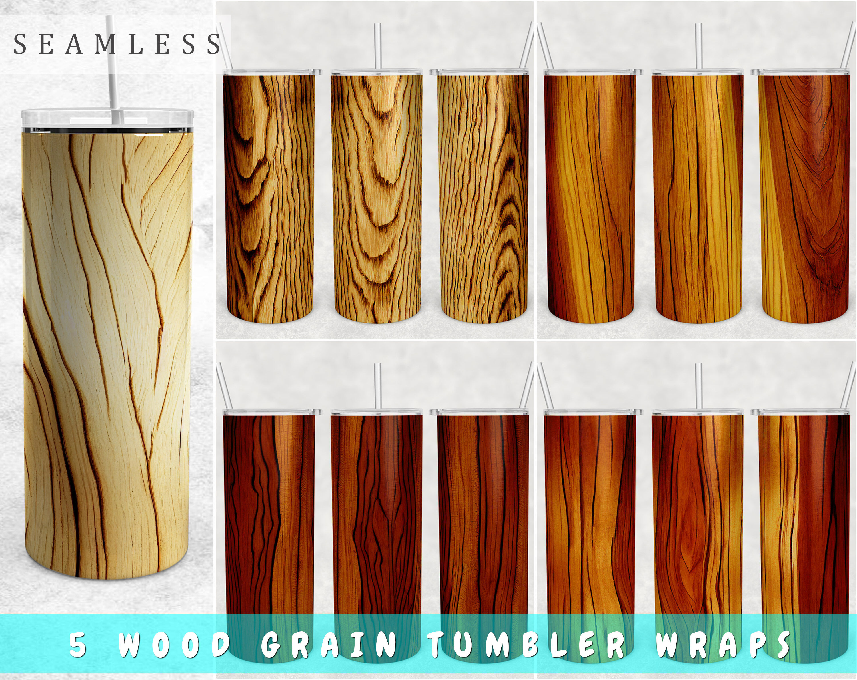 Seamless Wood Grain Tumbler Sublimation PNG Wrap