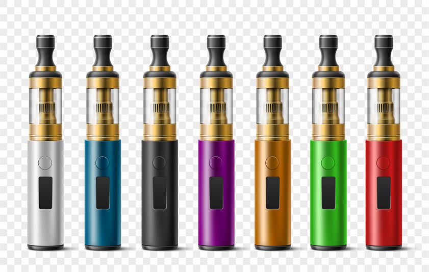 Realistic electronic cigarettes. Different colors vaporizers