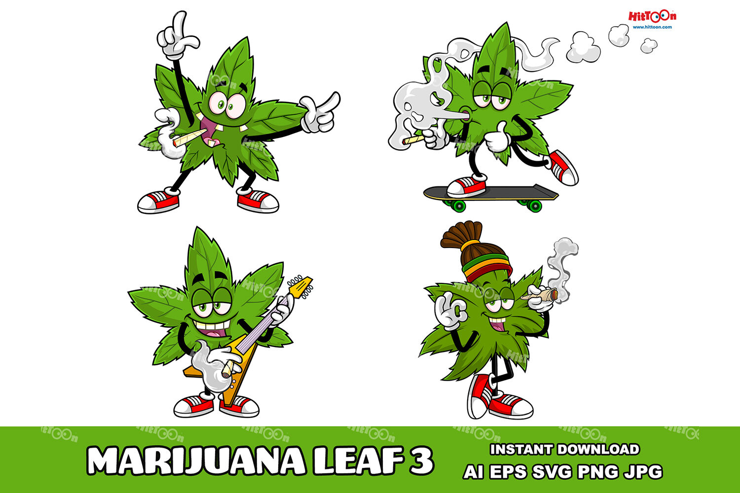 Marijuana Leaf Cartoon Mascot Characters 3 By HitToon | TheHungryJPEG