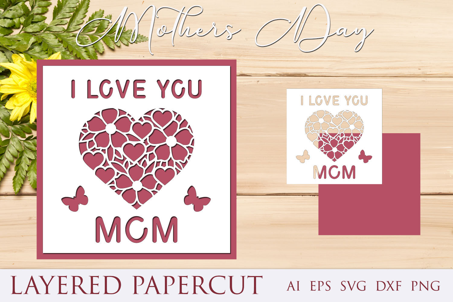 Mothers Day Card Svg I Love You Mom 3d Layered Paper Cut By Ananas Thehungryjpeg