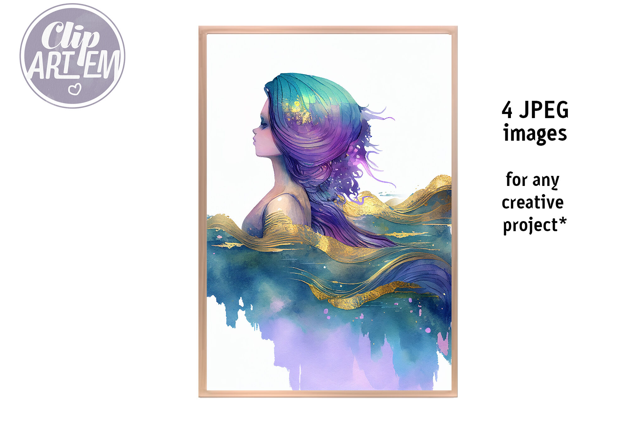 Colorful Charming Mermaid Painting Print 4jpeg Set Home Decor Wall Art