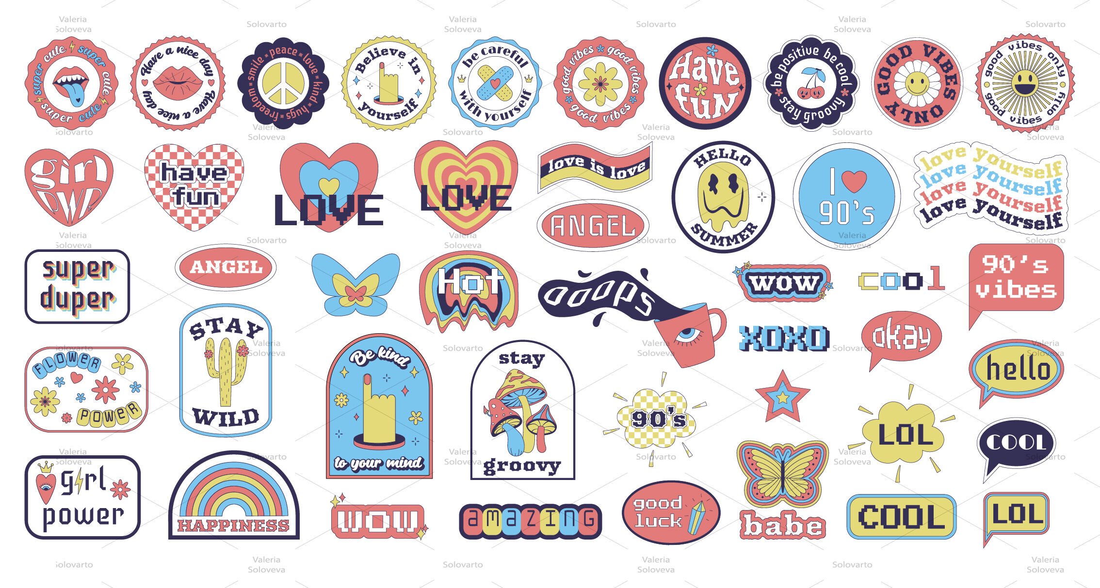 Y2K stickers with phrases JPG, PNG, EPS
