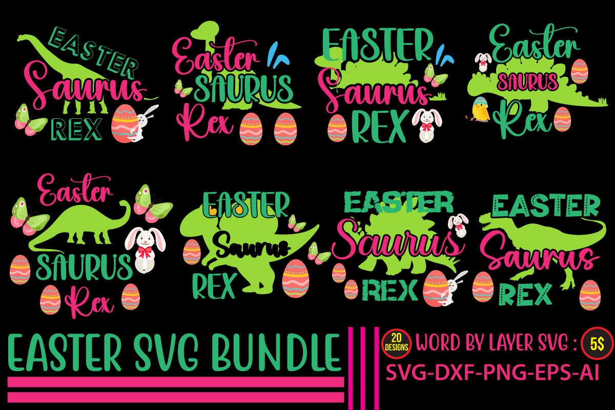 Easter Saurus Rex SVG Bundle By Design get | TheHungryJPEG