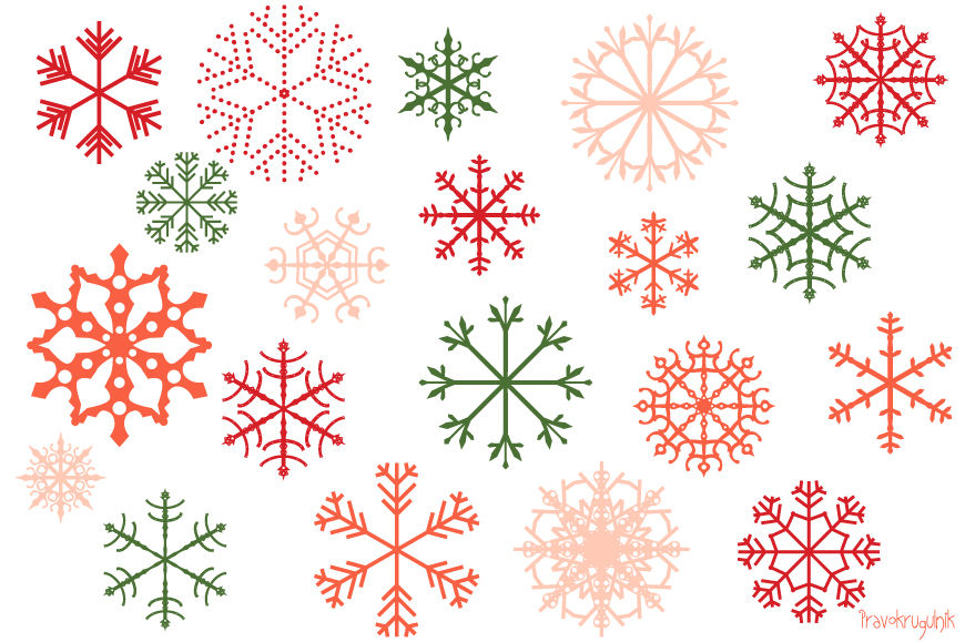 Red Christmas snowflakes clipart set, Pink snowflake clip art
