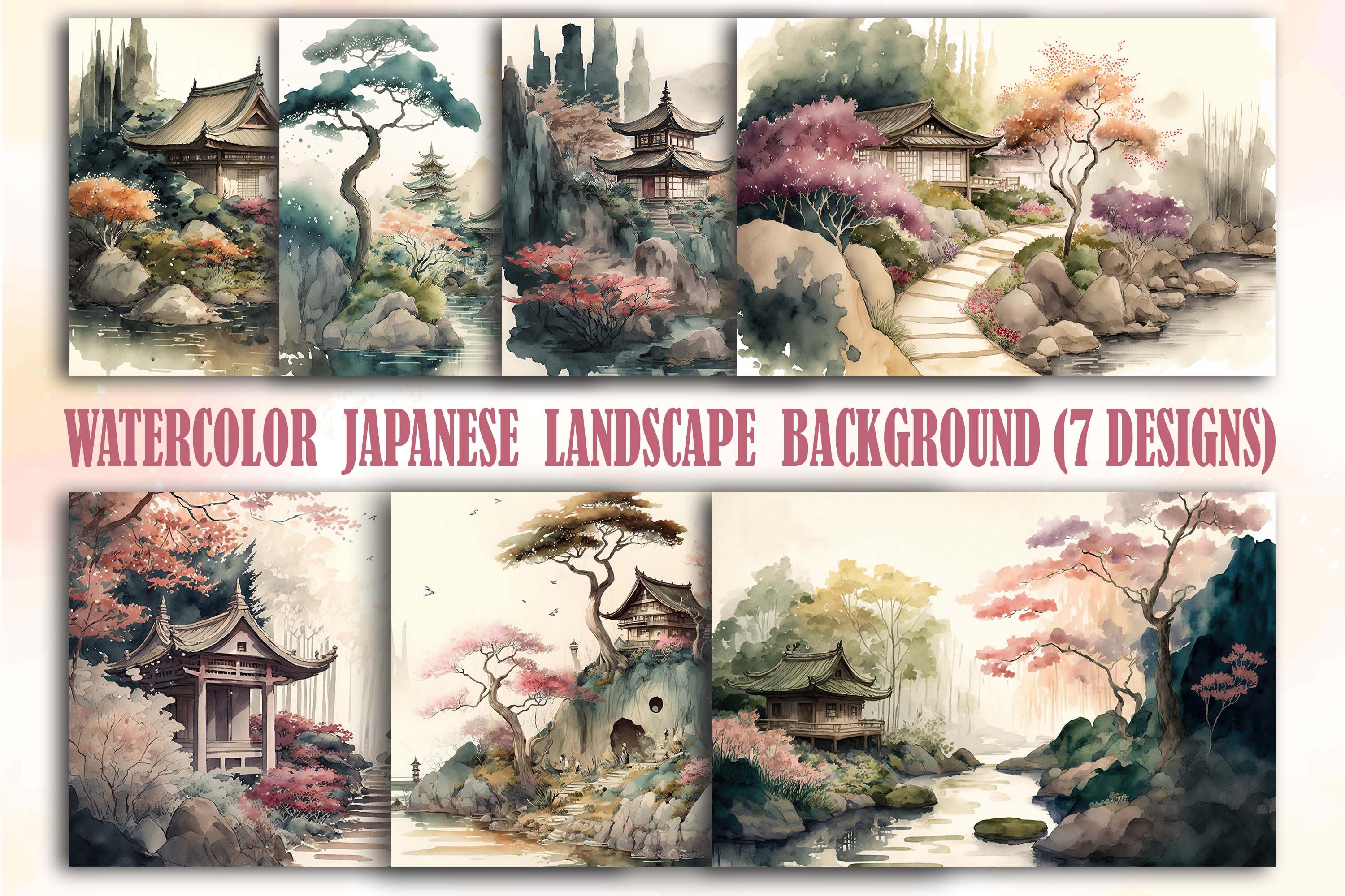 Japan Landscape Watercolor Photos and Images