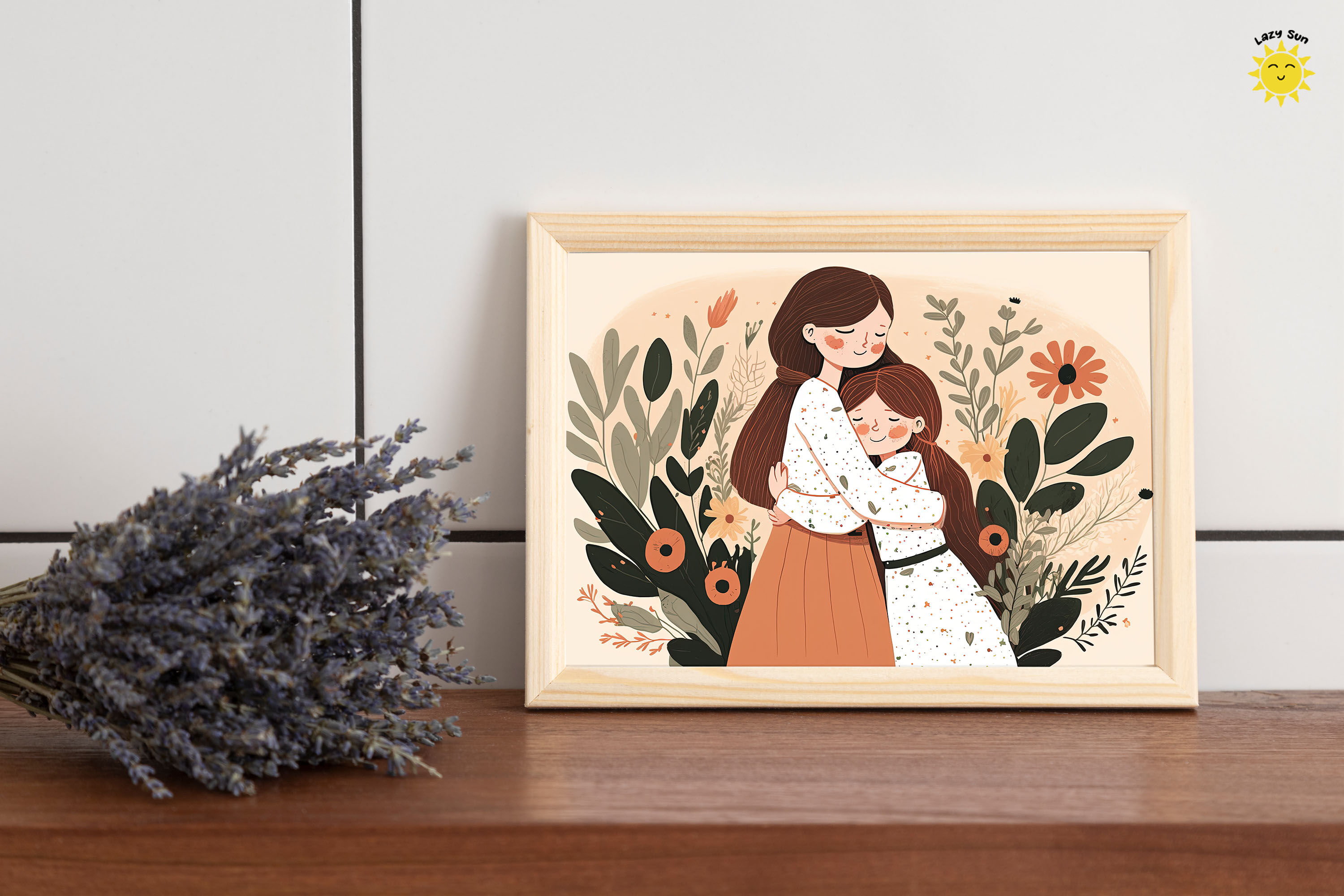 Mother And Daughter Hug Backgrounds By Mulew Art | TheHungryJPEG
