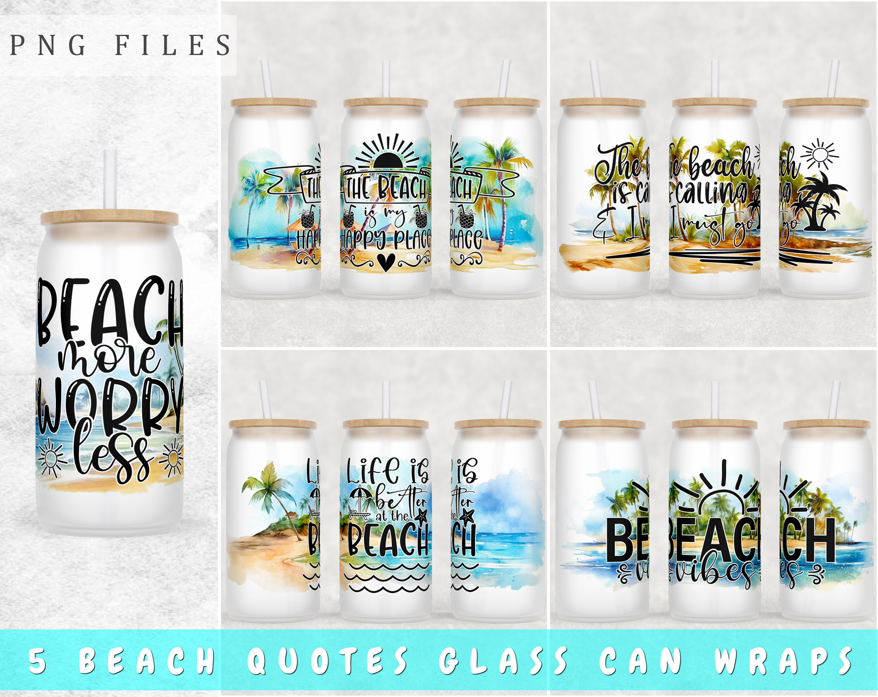 Summer Beach Trip Scenery for 16 oz Libbey Glass Can Wrap - Drizy
