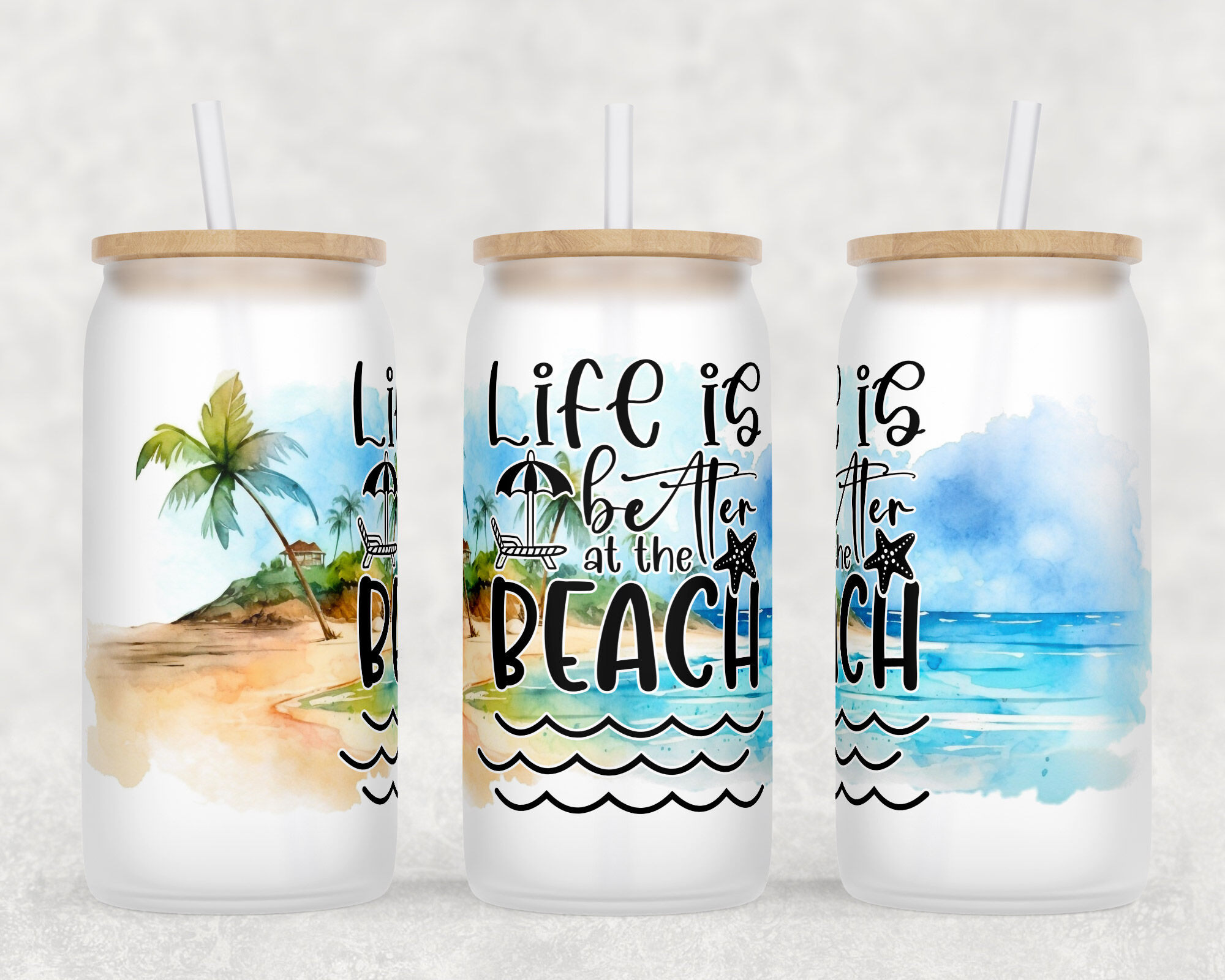 Summer Beach Trip Scenery for 16 oz Libbey Glass Can Wrap - Drizy Studio