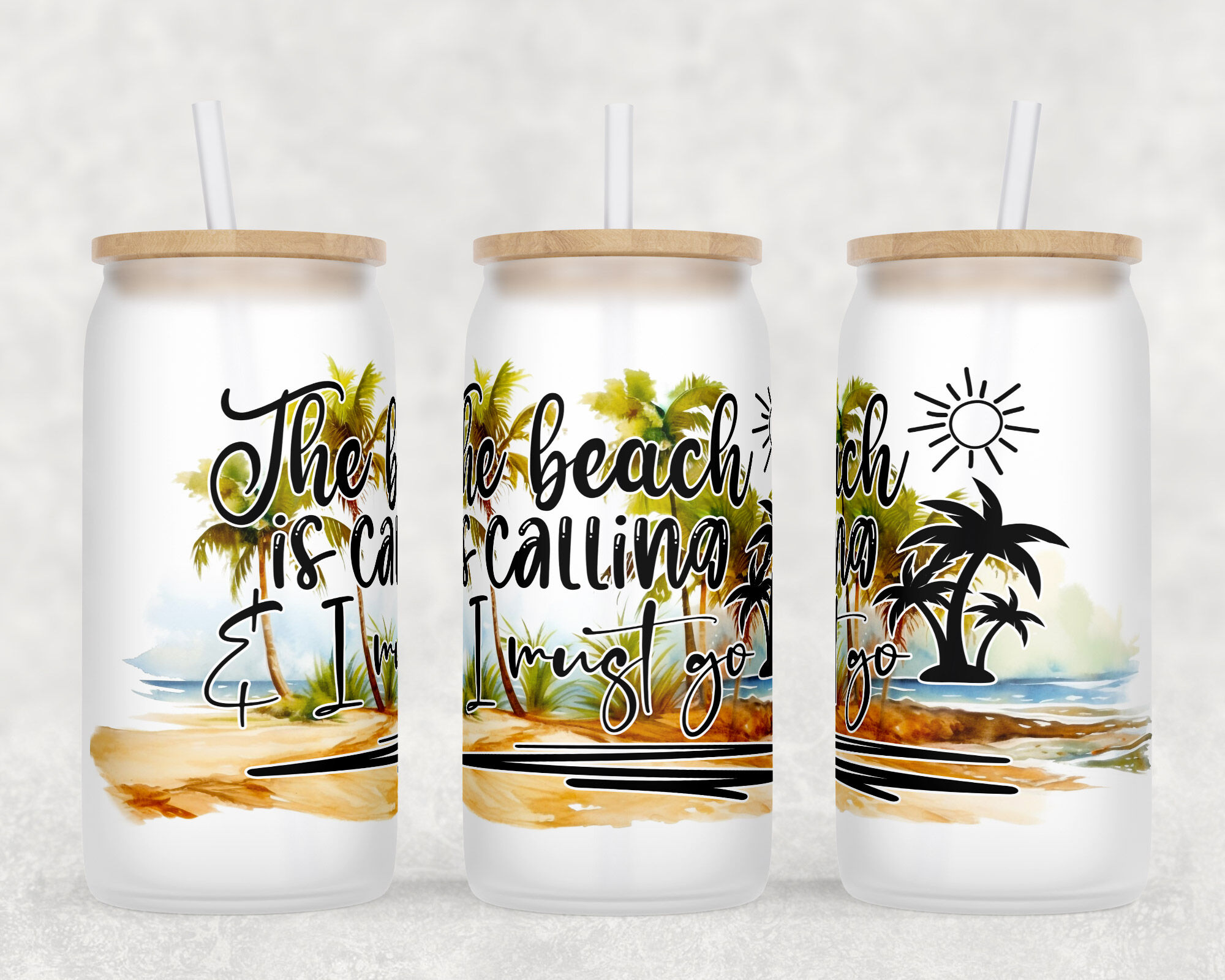 Summer Beach Trip Scenery for 16 oz Libbey Glass Can Wrap - Drizy