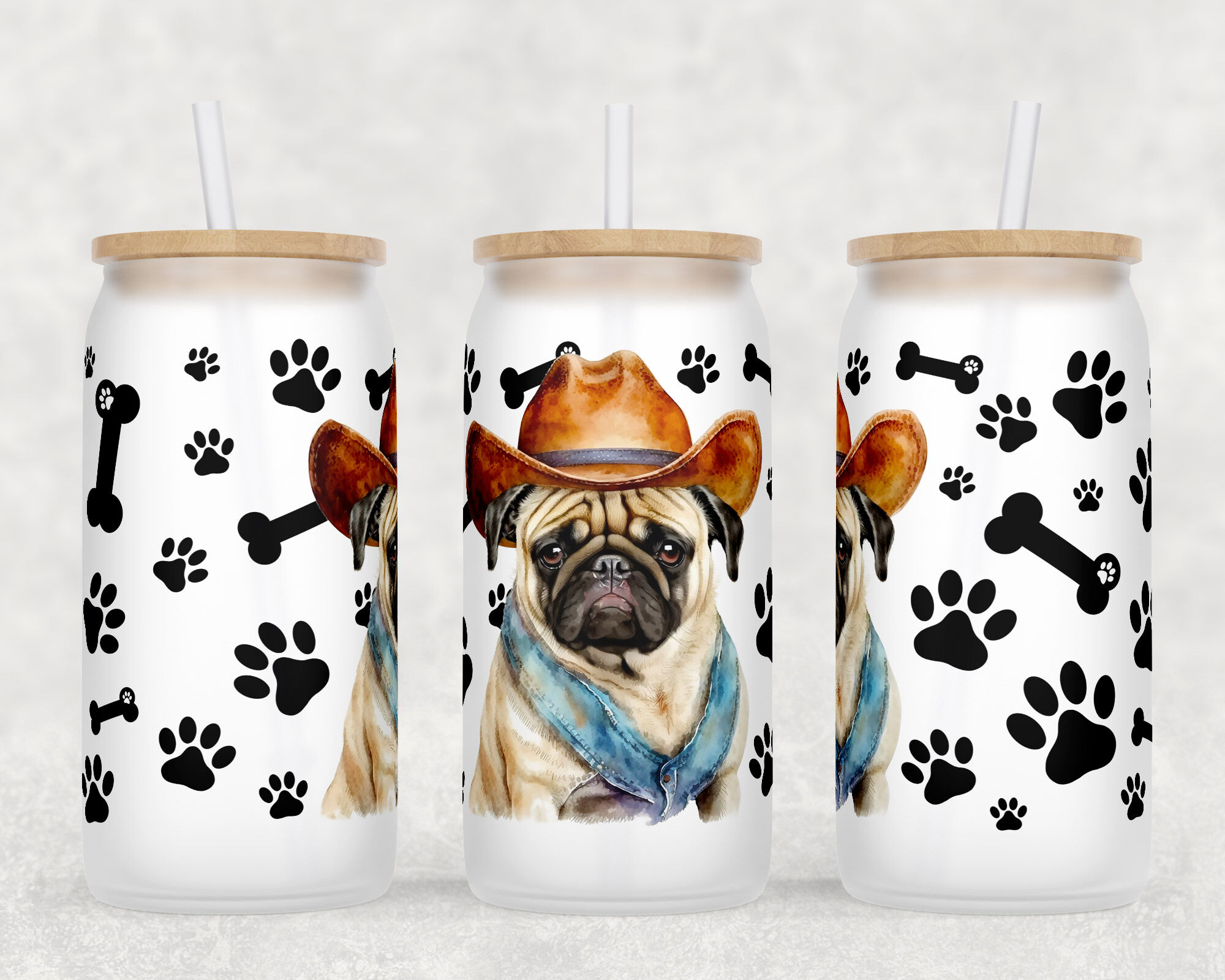 Pug Libbey Glass Can Wraps, 16 Oz Glass Can Sublimation Designs, PNG By ...
