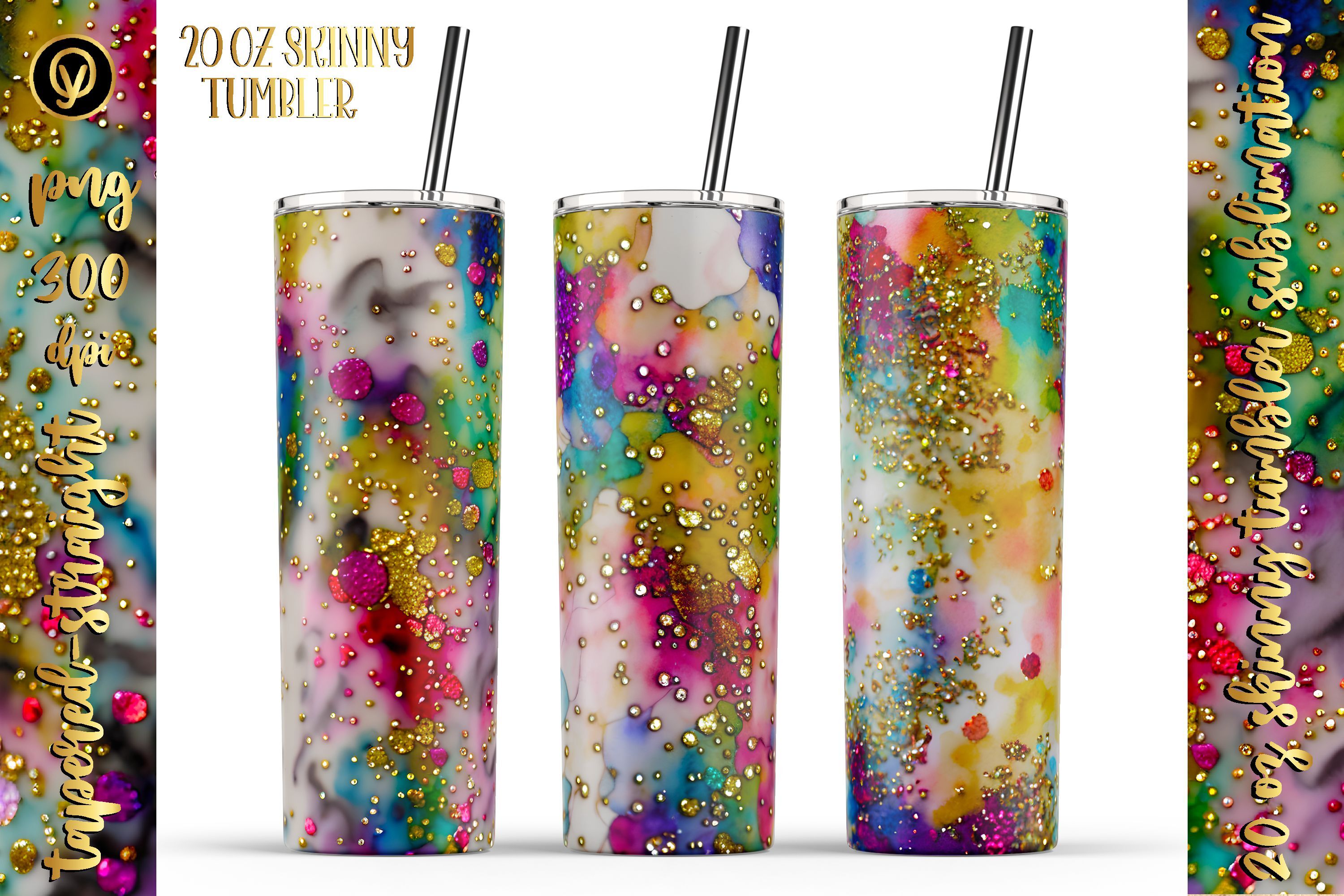 20 Oz 3D Glitter Holographic Skinny Tumbler Sublimation By oyonni design