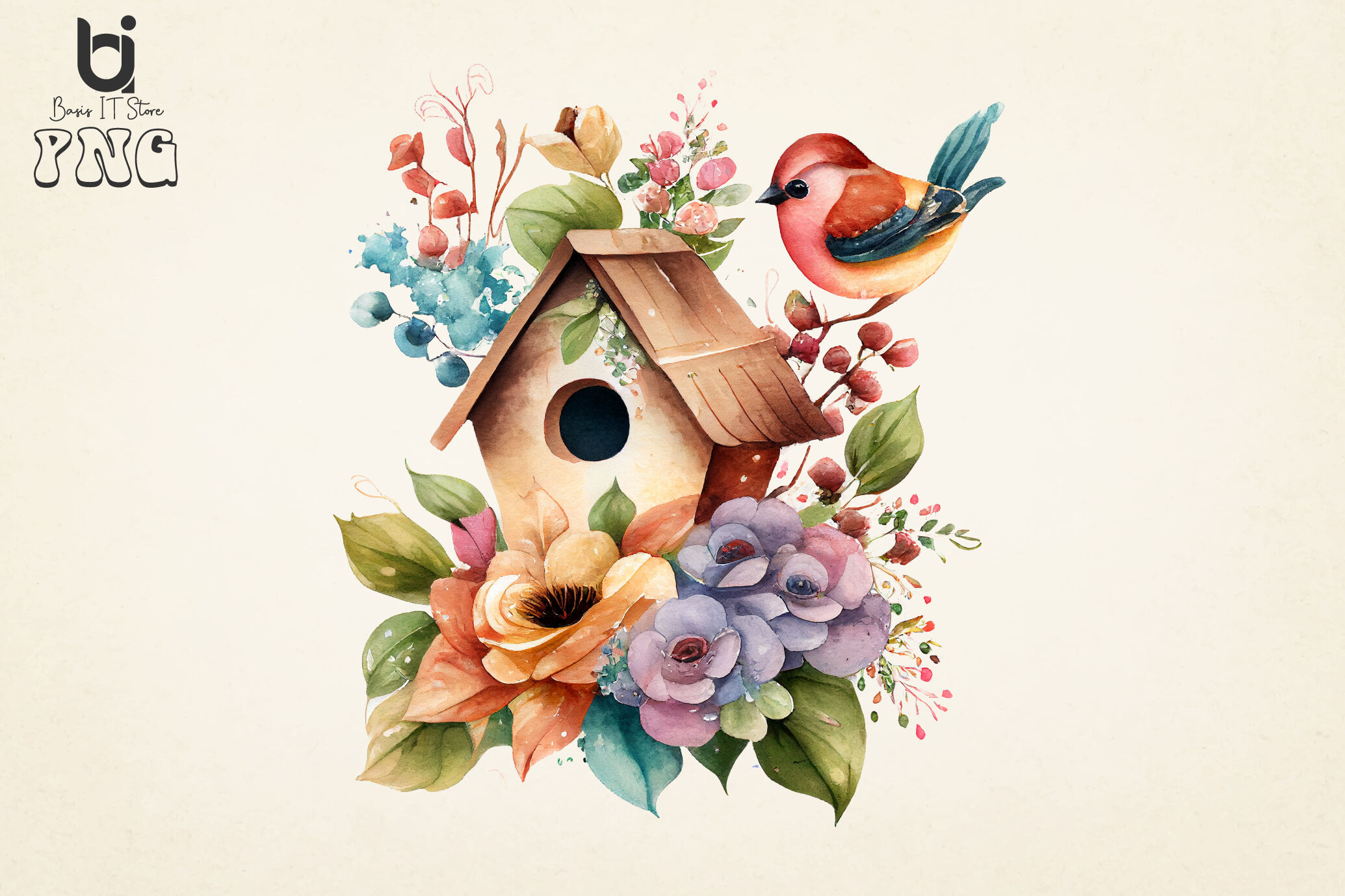 Bird house Flowers watercolor Bundle, Sublimation PNG File By Basis IT ...