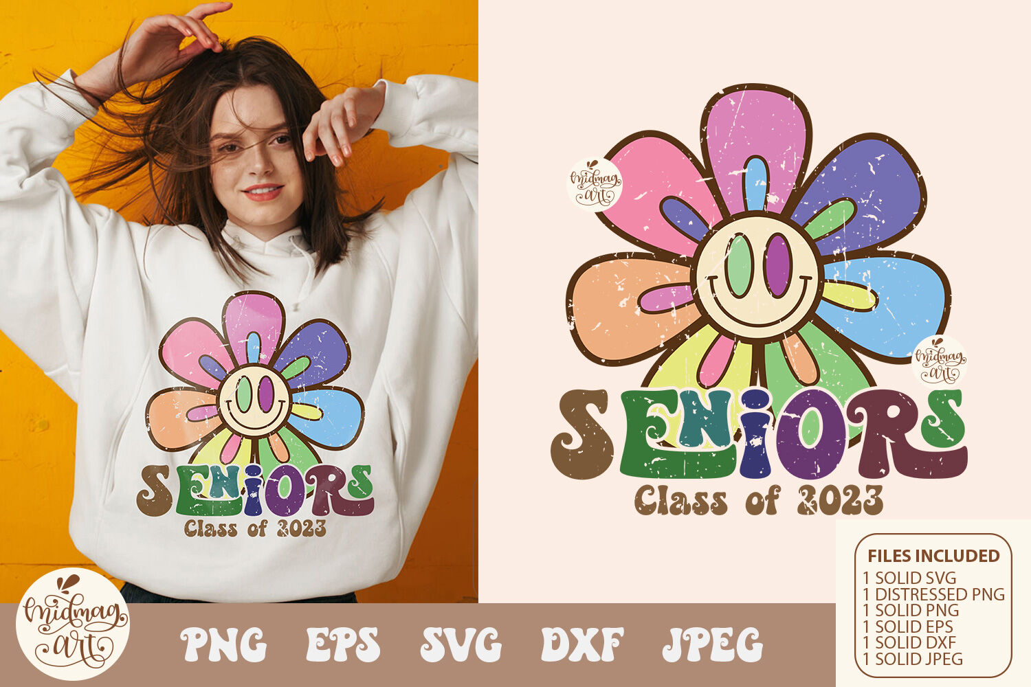 Retro daisy seniors class of 2023 svg png sublimation, distressed png By  Midmagart