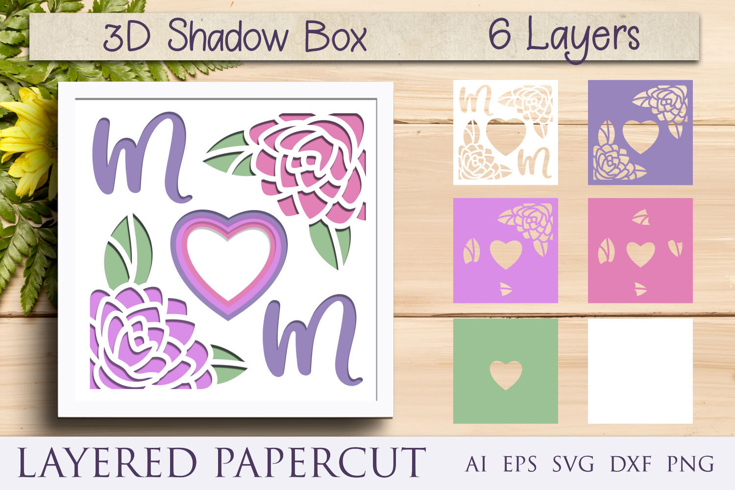 Mothers Day Shadow Box Svg Mom With Flowers By Ananas Thehungryjpeg