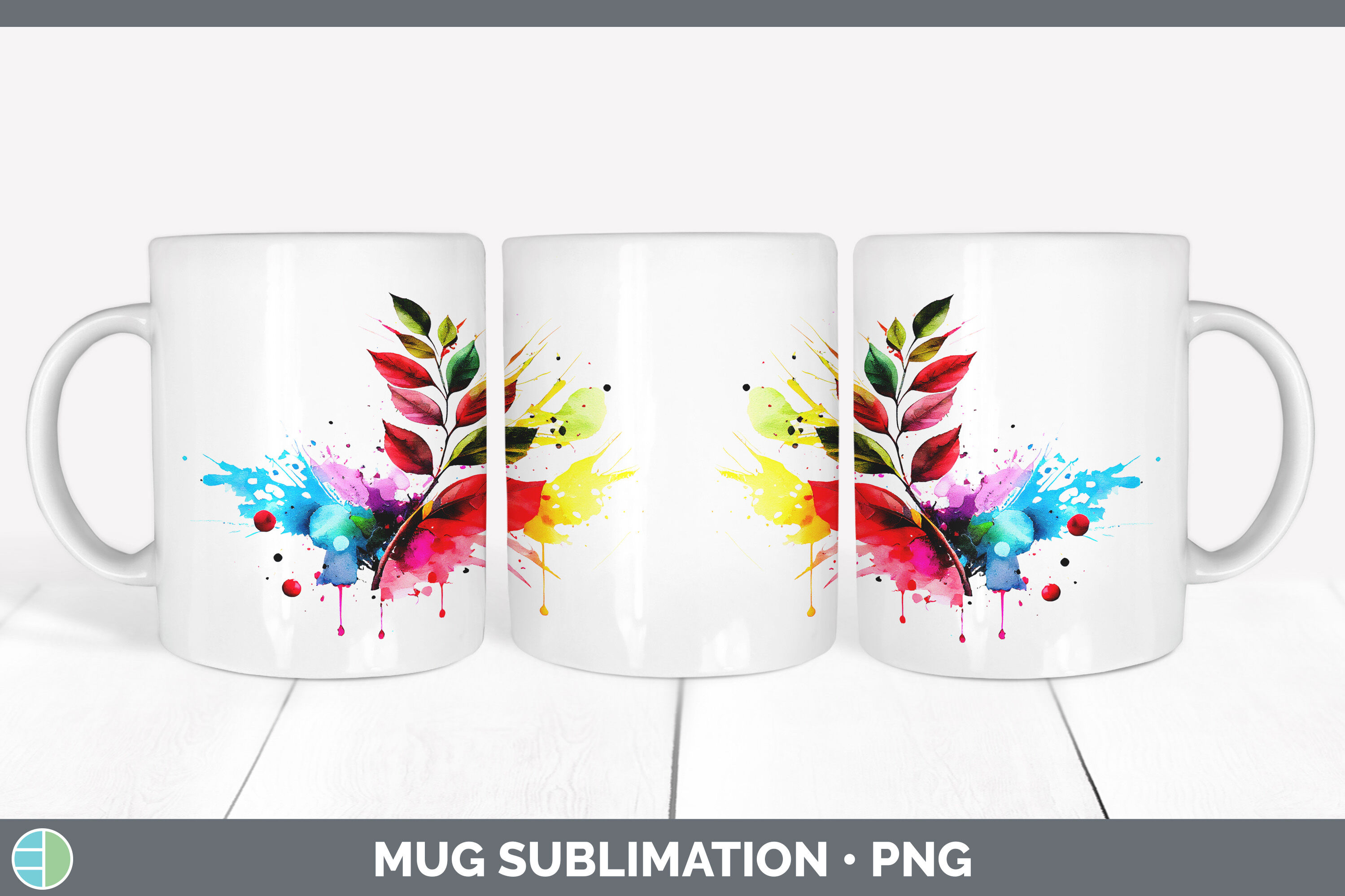 Rainbow Cherry Leaves Mug Wrap | Sublimation Coffee Cup Designs Bundle ...