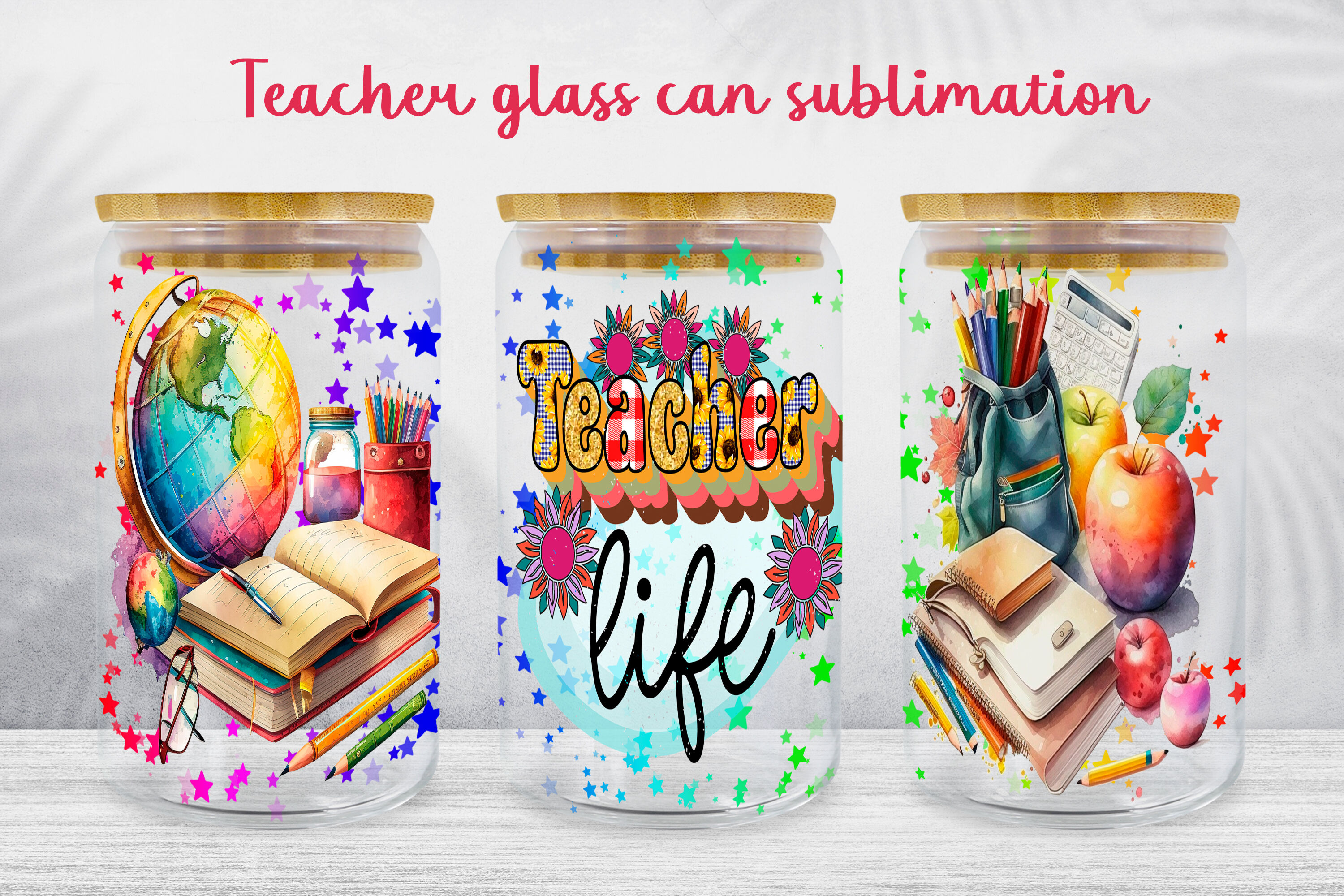 Bus driver glass can wrap School libby glass can sublimation