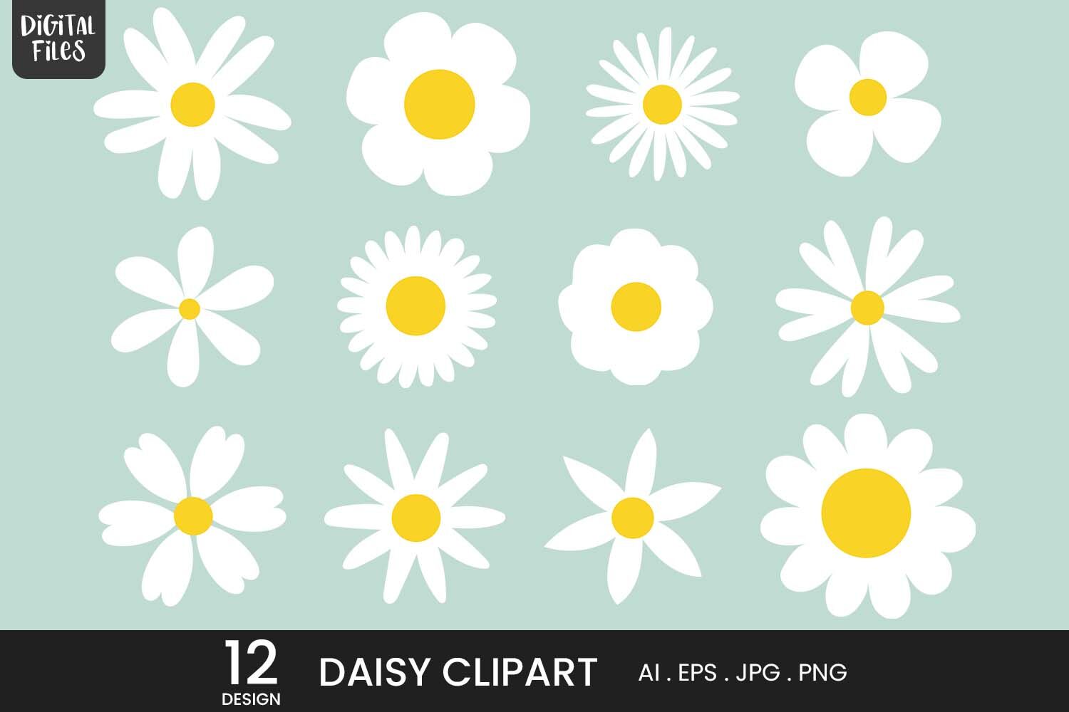 Daisy Clipart | 12 Variations By qidsign project | TheHungryJPEG