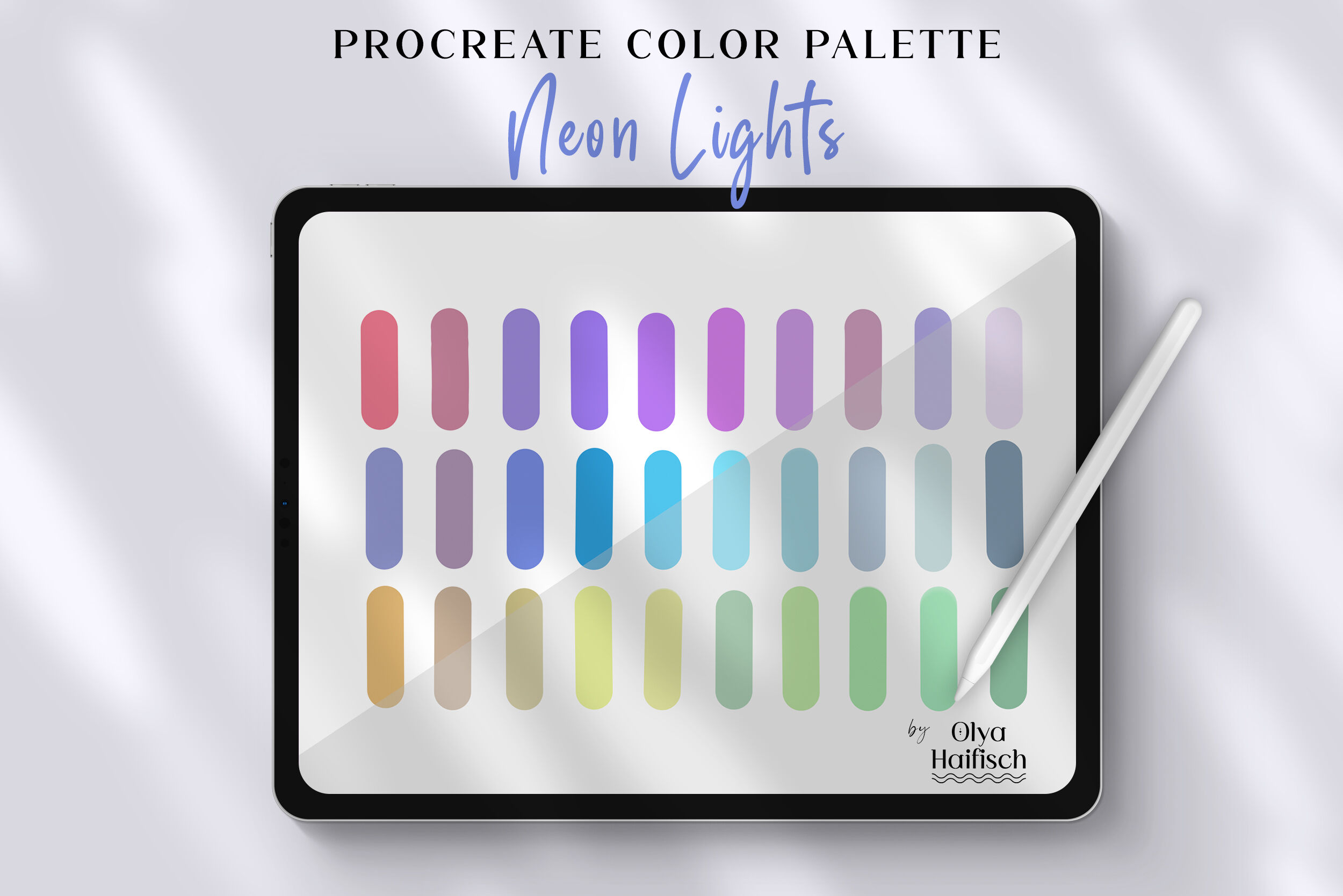 Neon Procreate color palette, 30 bright color swatches, iPad Procreate  Tools, Digital Download