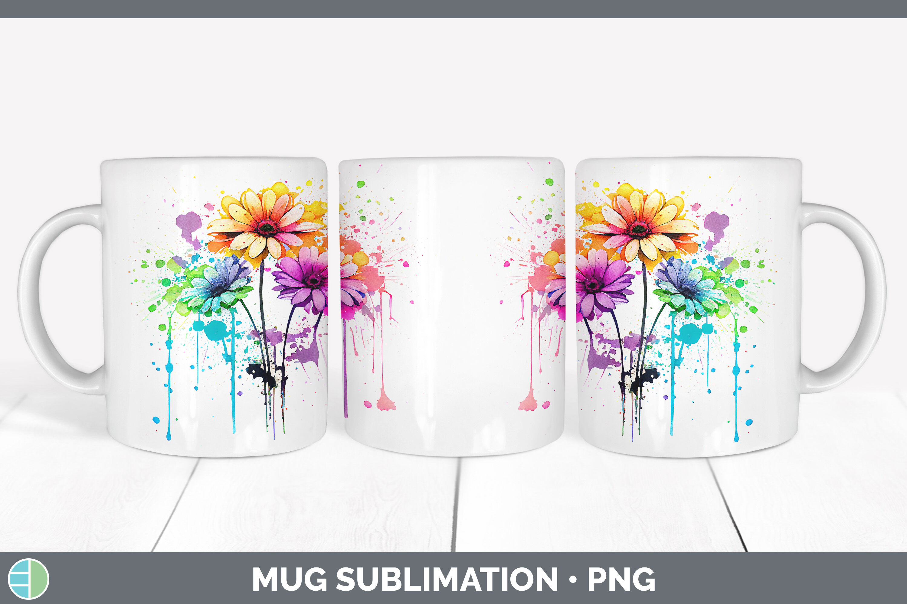 Rainbow Daisy Flowers Mug Wrap | Sublimation Coffee Cup Designs Bundle ...