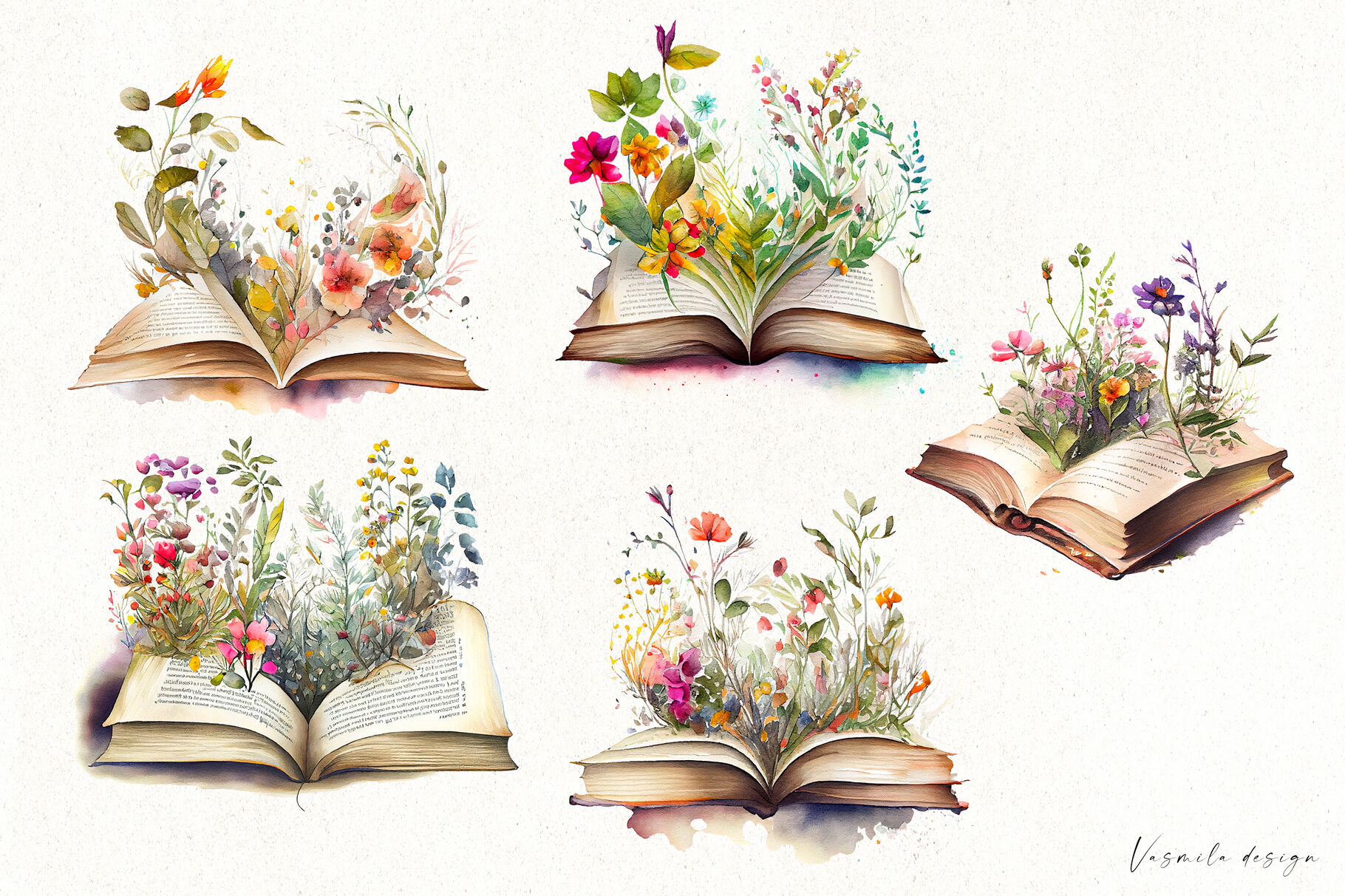 Flower watercolor books clipart By Vasmila Design