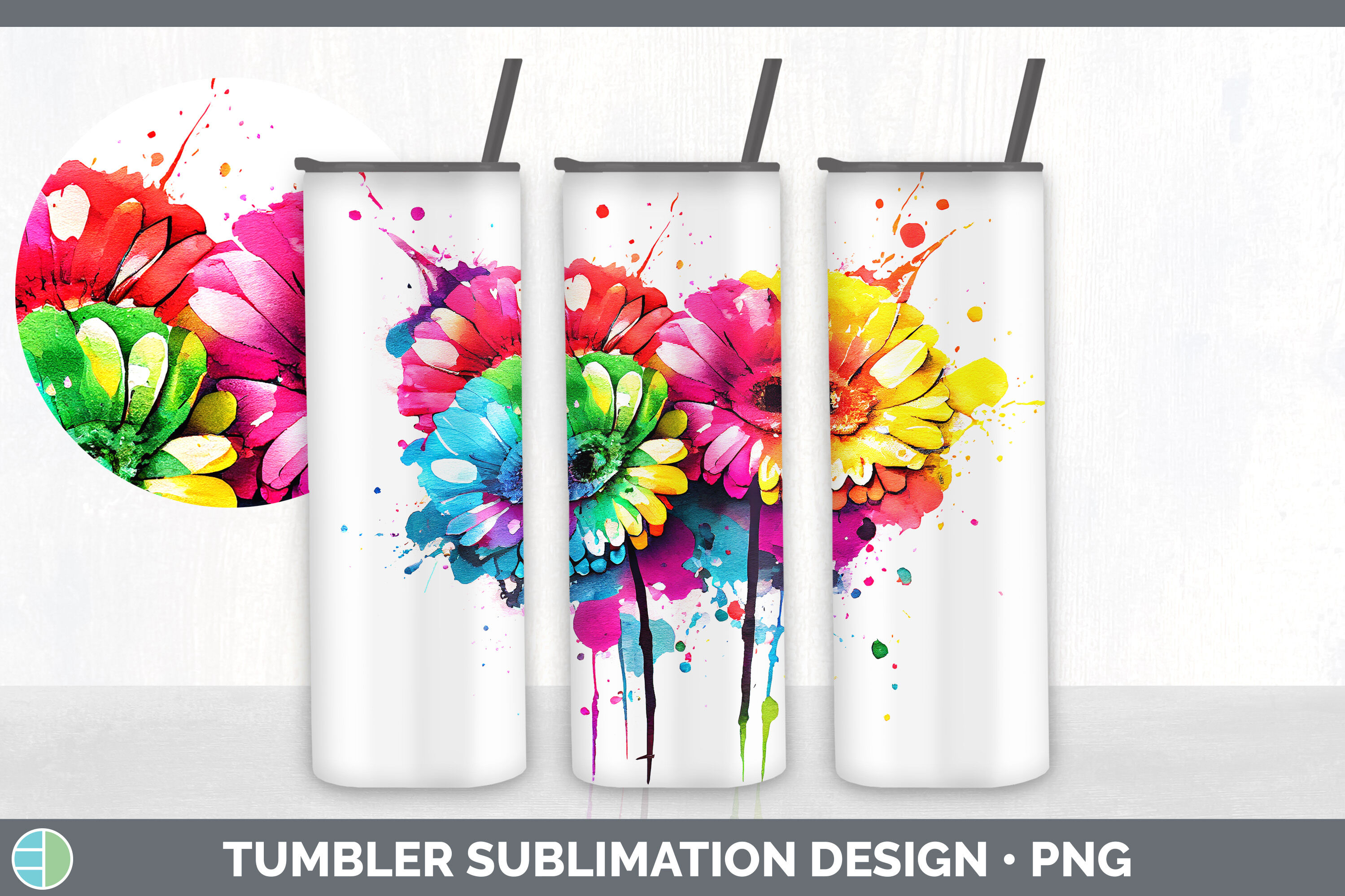 Tumbler sublimation design with daisy