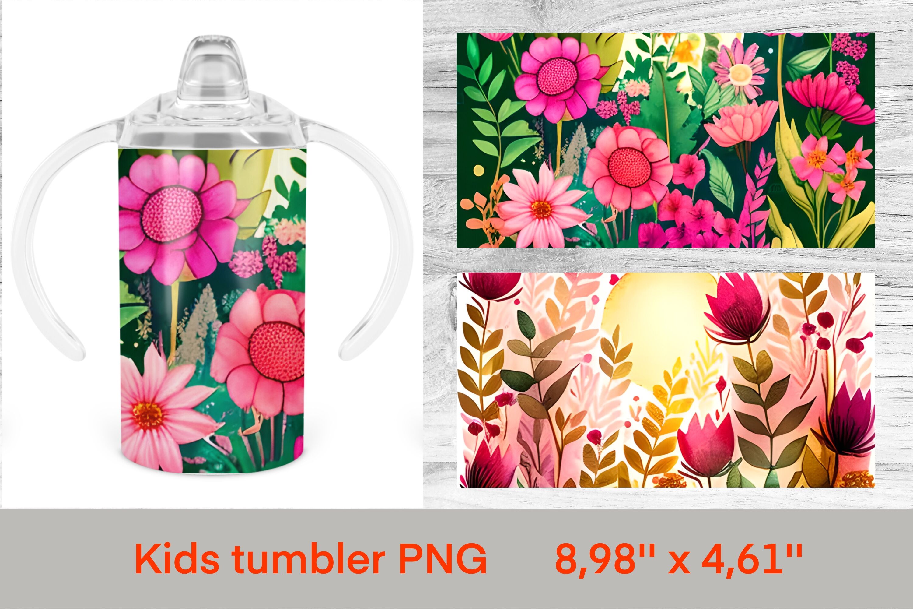 Sippy cup tumbler sublimation  Flower kids tumbler wrap By