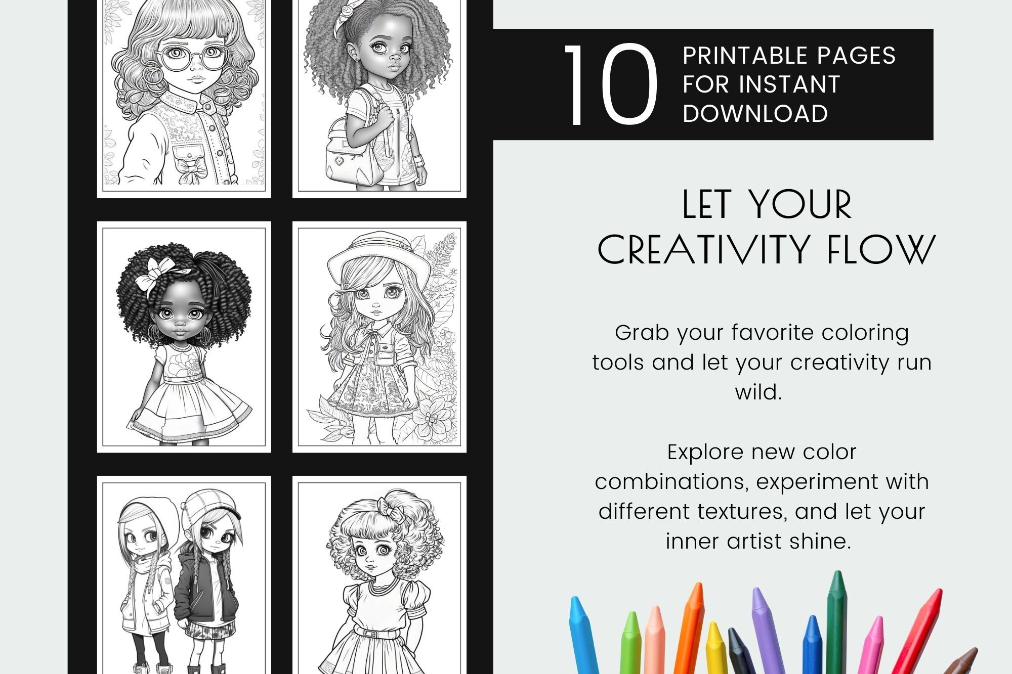 Fashion Girls Coloring Book, Printable Kids Coloring Pages By Orange Brush  Studio