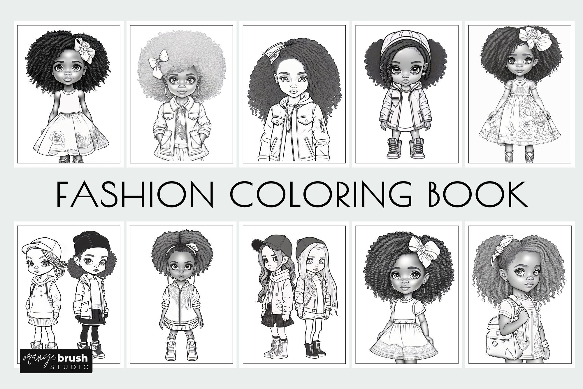 Black Girl Fashion Coloring Book, Kids coloring pages By Orange Brush  Studio