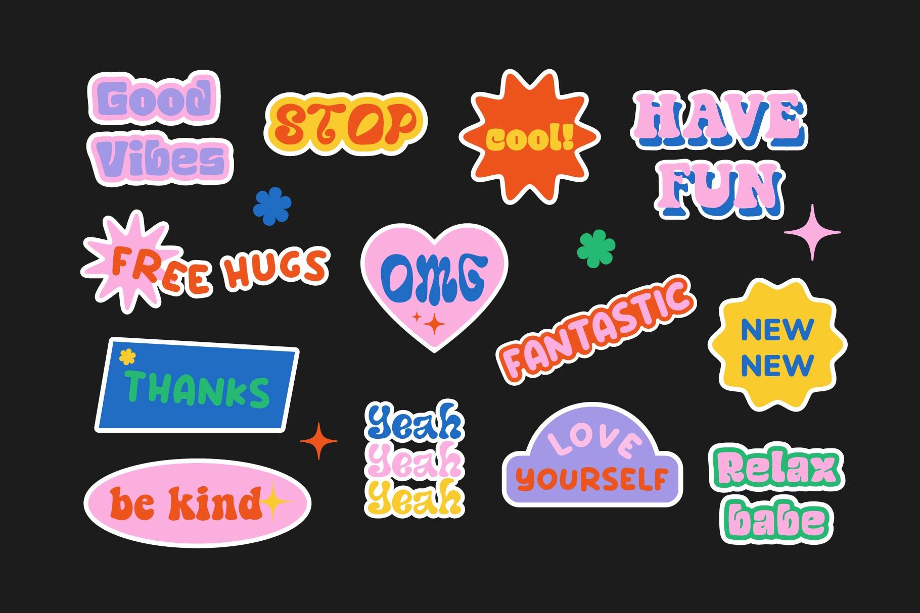 Retro Stickers Pack Elements By Abstracto Create | TheHungryJPEG