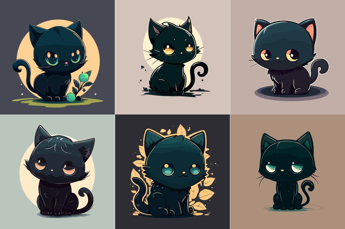 Kawaii anime black witchs magical kitten Vector Image