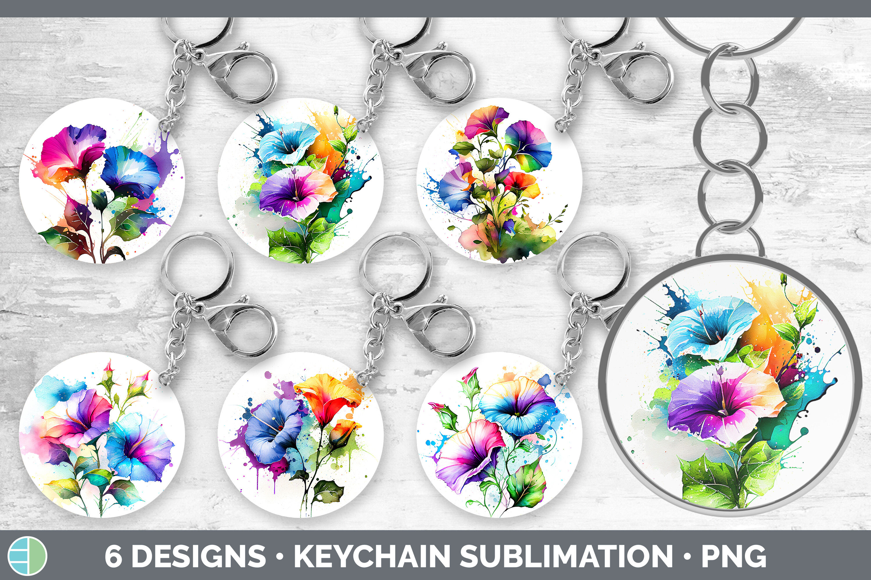 Rainbow Morning Glory Flowers Keychain | Sublimation Keyring Designs B ...