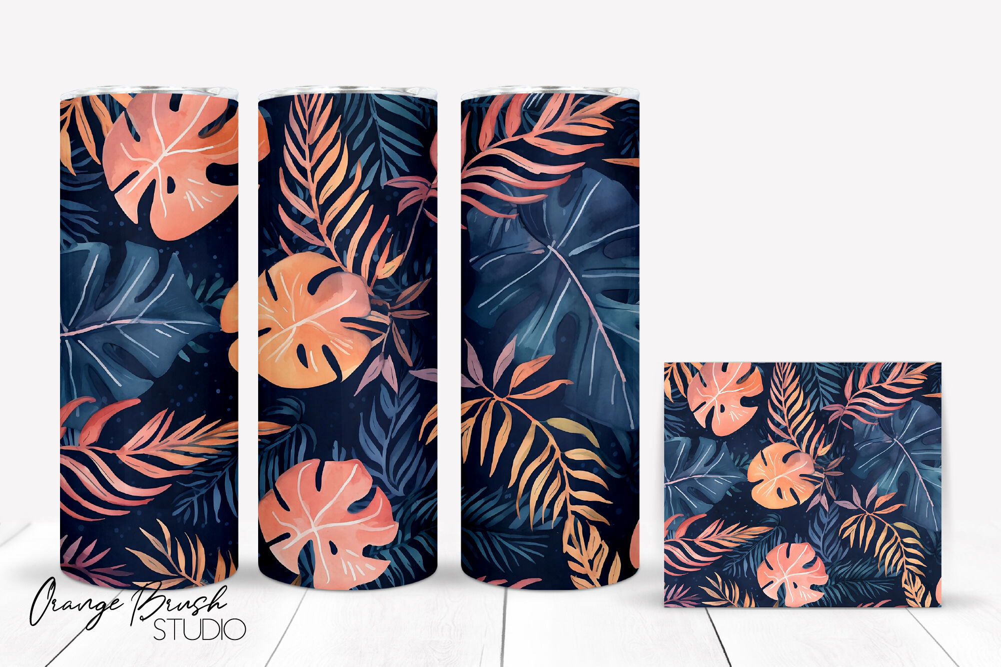 Tropical Leaves Tumbler with Handle