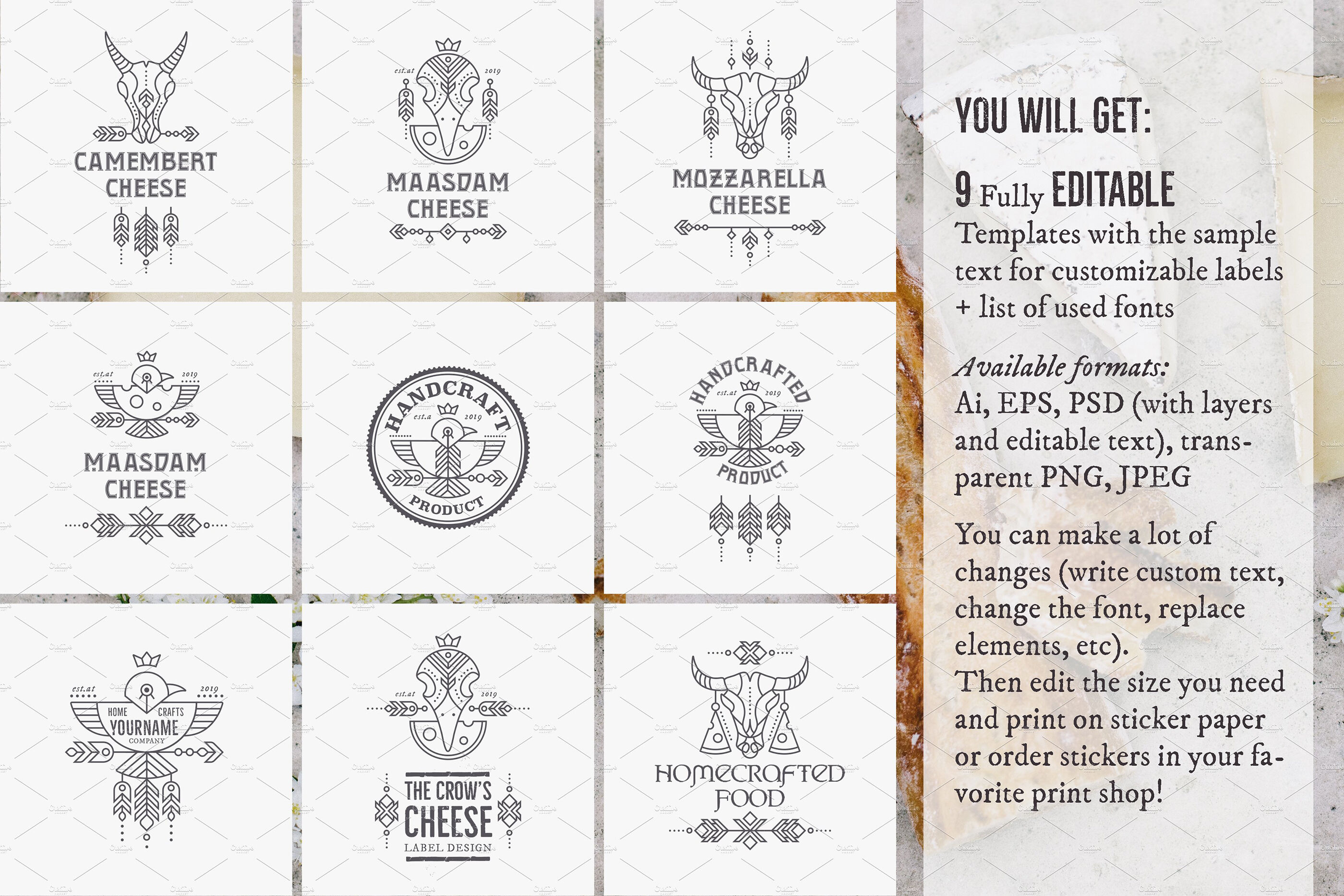 Cheese Labels: Editable Set By Lumitar | TheHungryJPEG