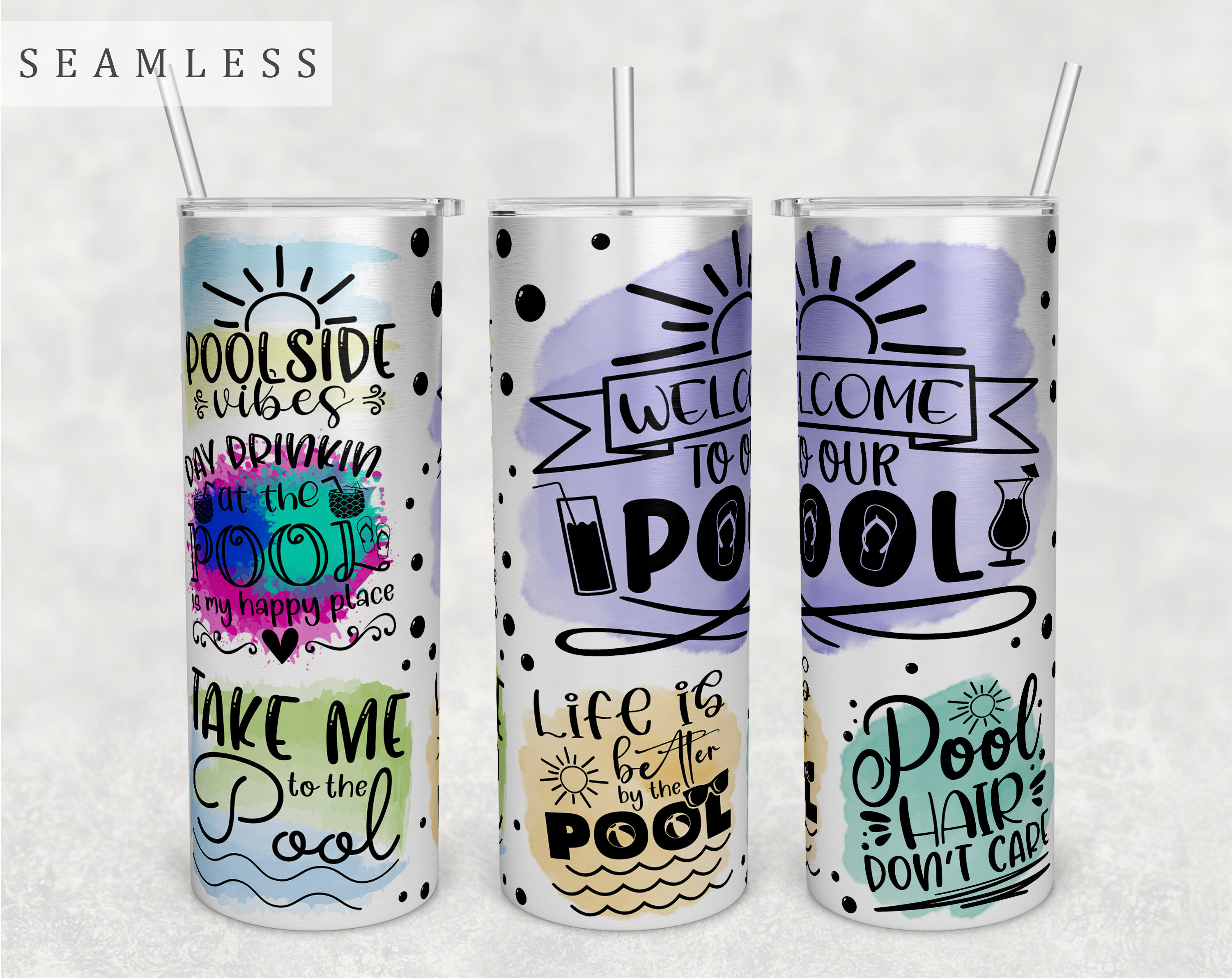 Pool Quotes Tumbler Wrap, 20 Oz Skinny Tumbler Sublimation Design By ...